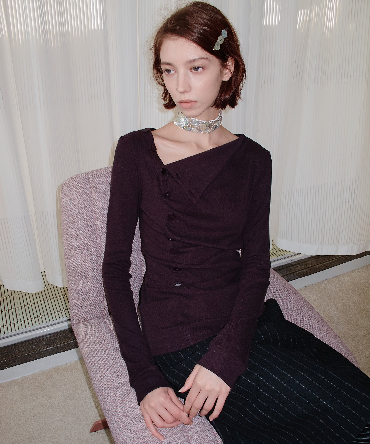 Side Button Detail Ribbed Top