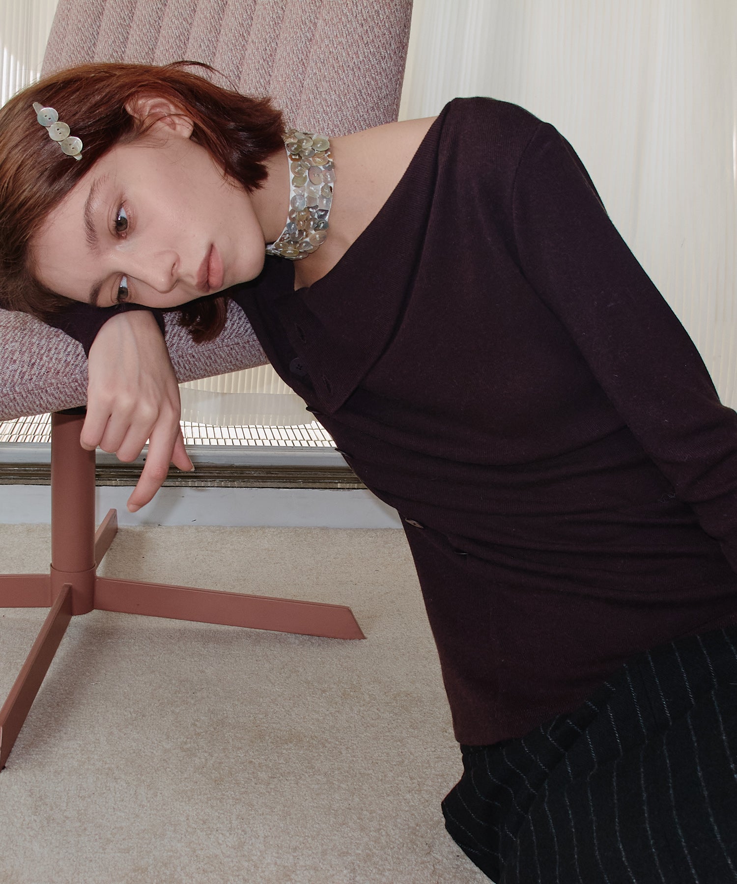 Side Button Detail Ribbed Top