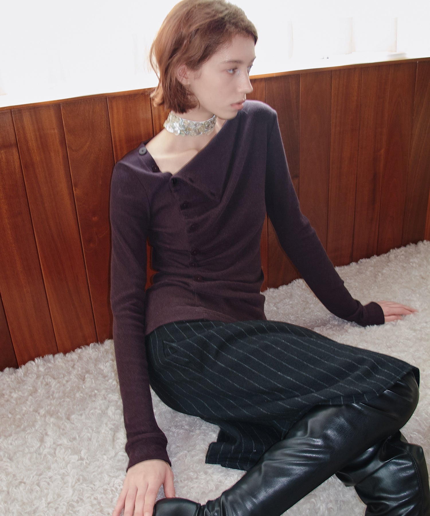 Side Button Detail Ribbed Top