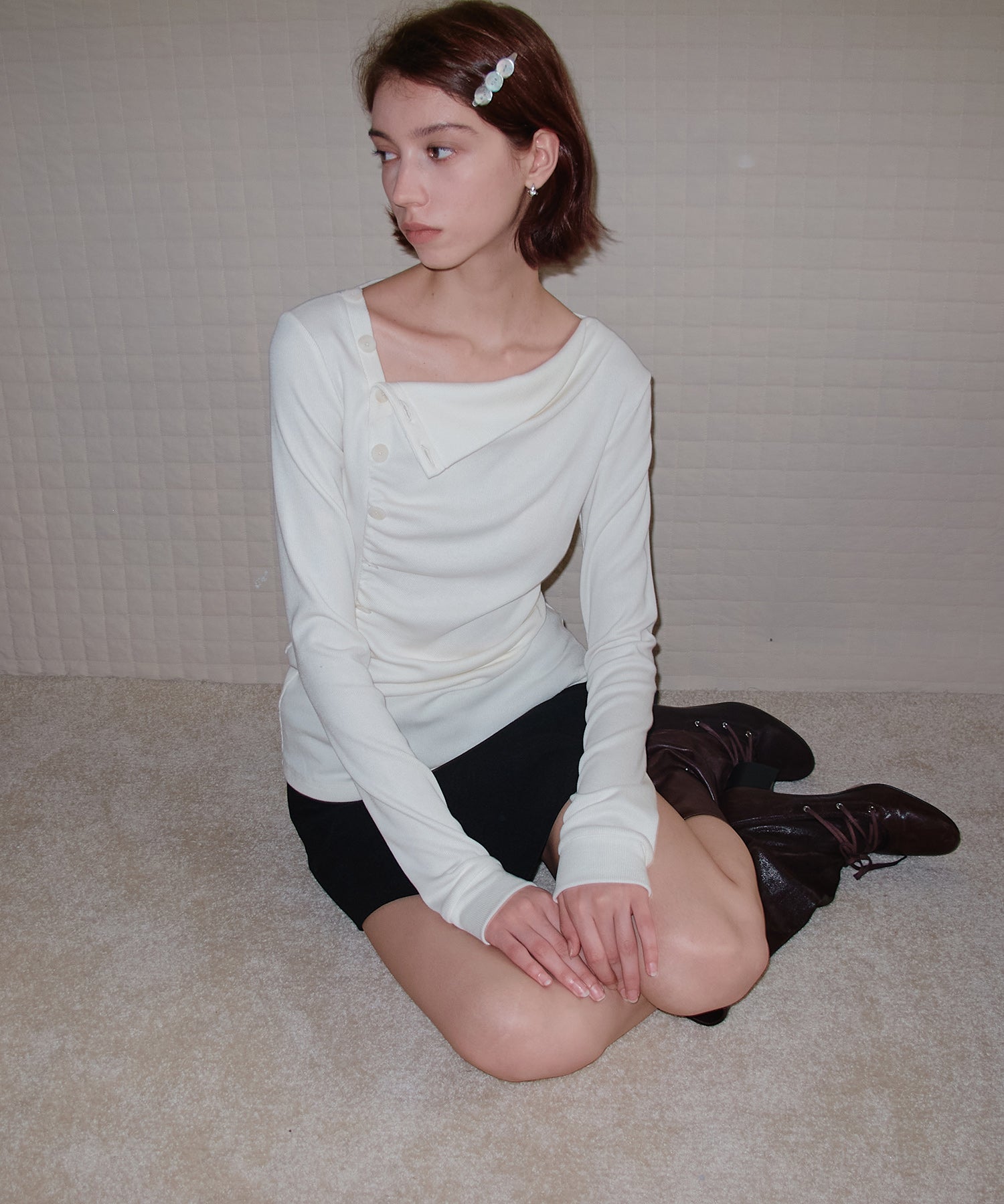 Side Button Detail Ribbed Top