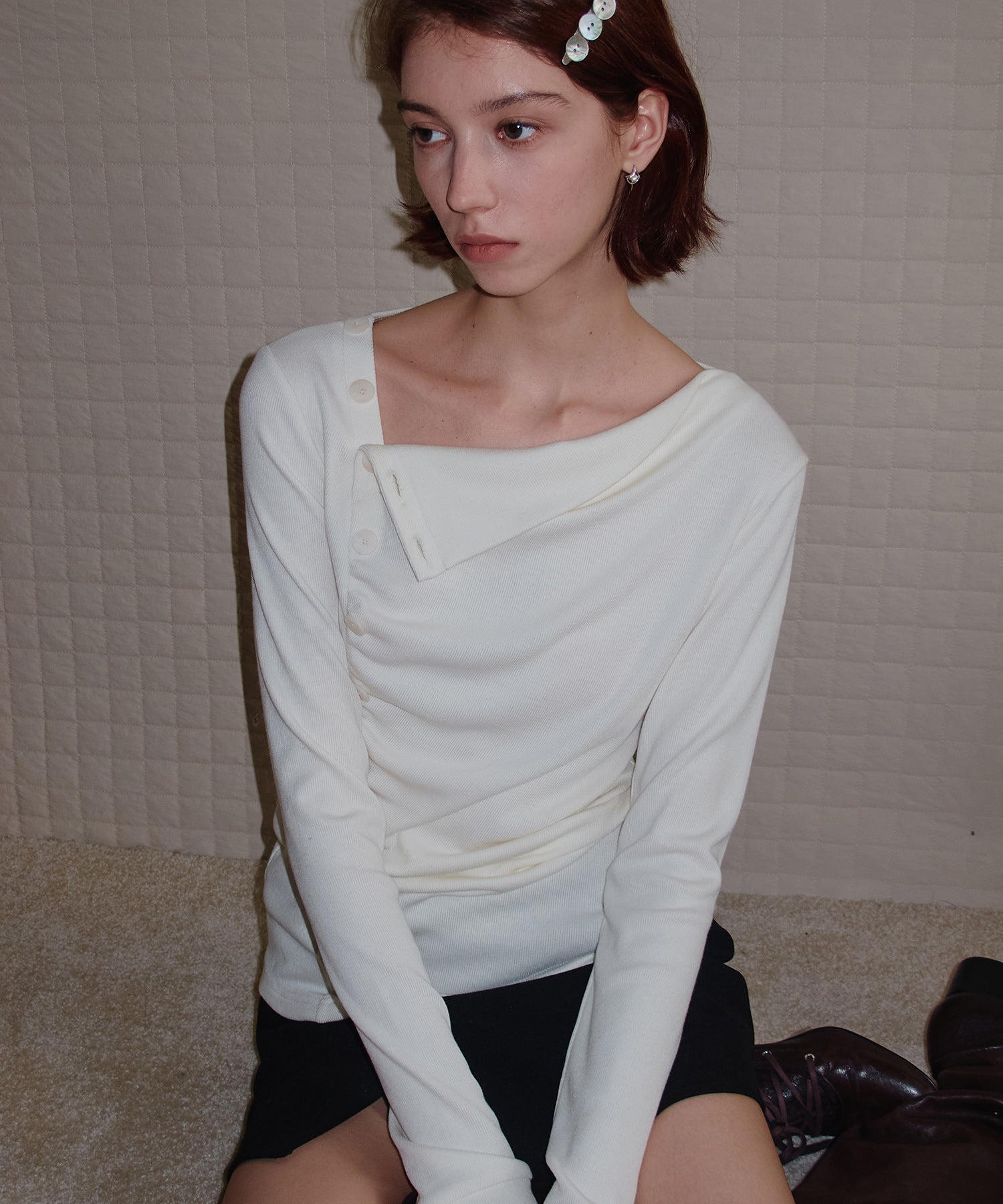 Side Button Detail Ribbed Top