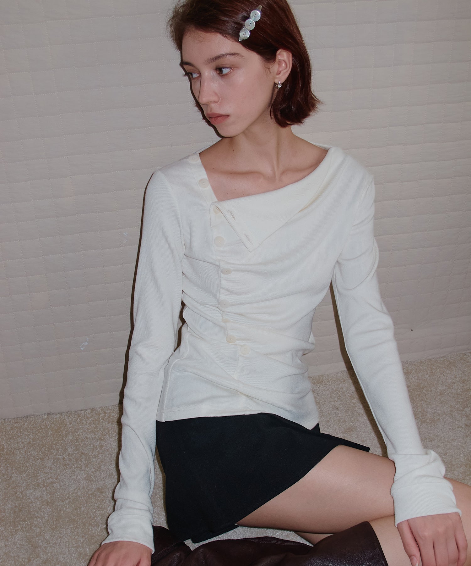 Side Button Detail Ribbed Top