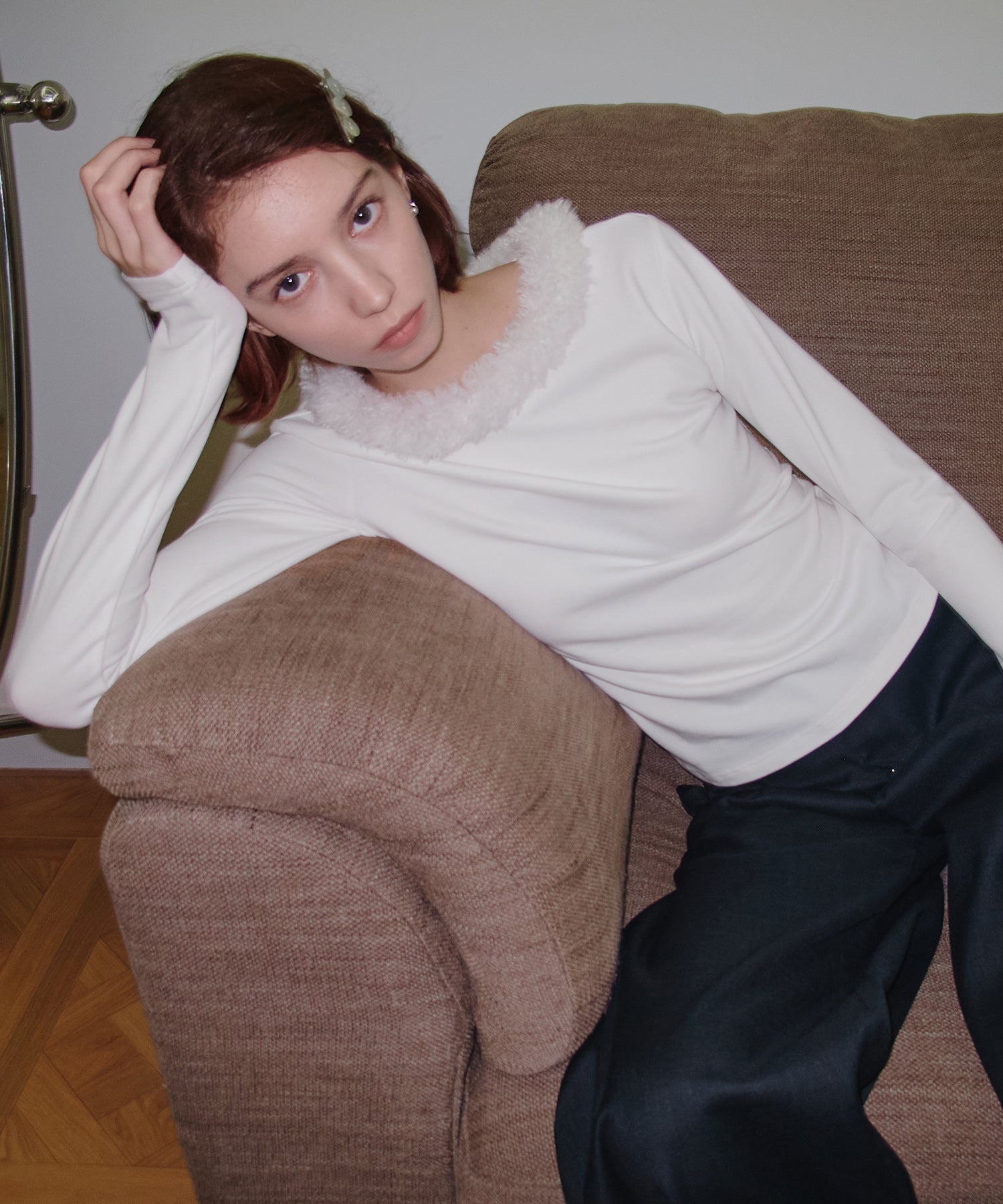 Detachable Fur Collar Stretchy Cloud-Soft Top