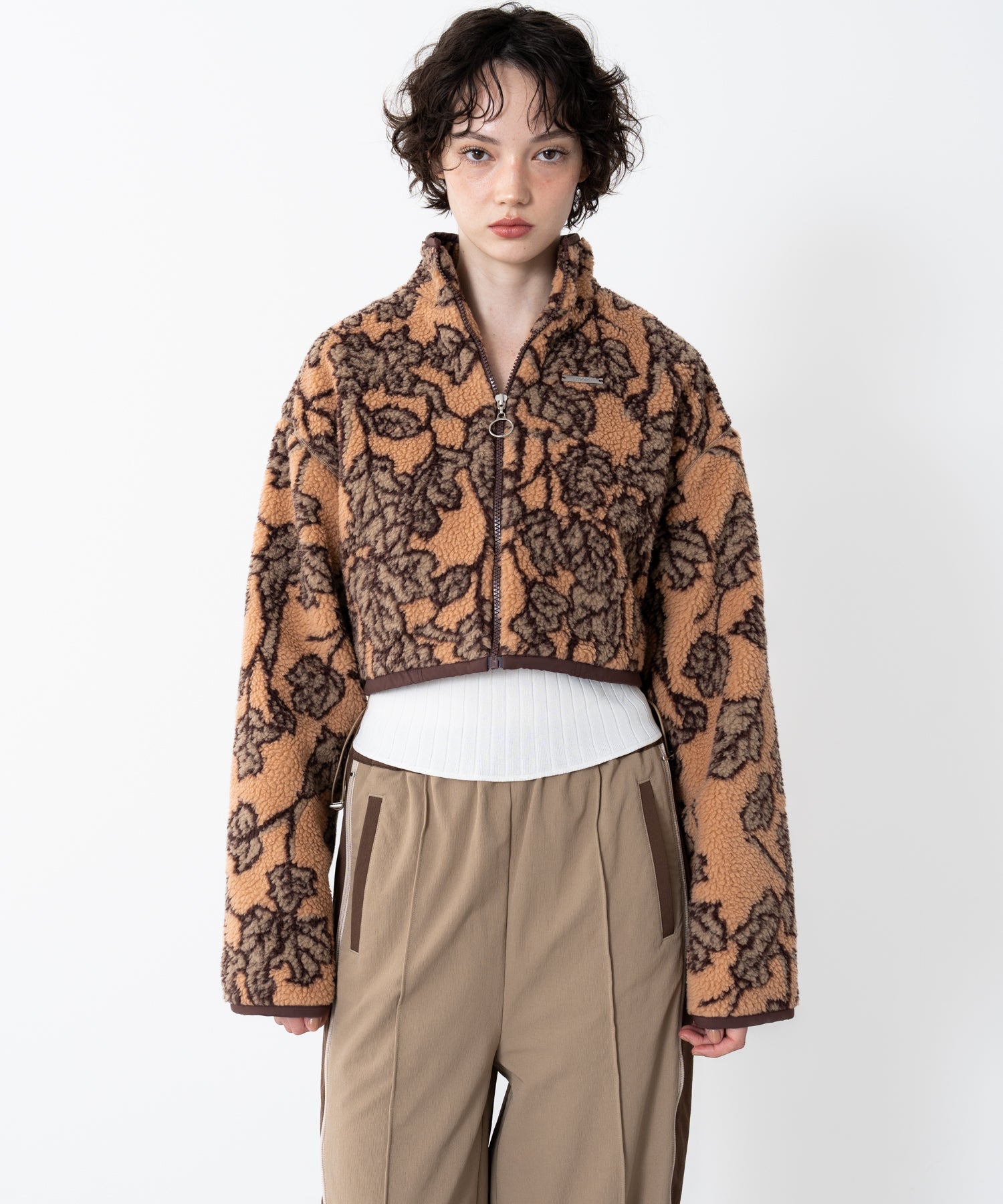 Stand-collar reversible boa jacket