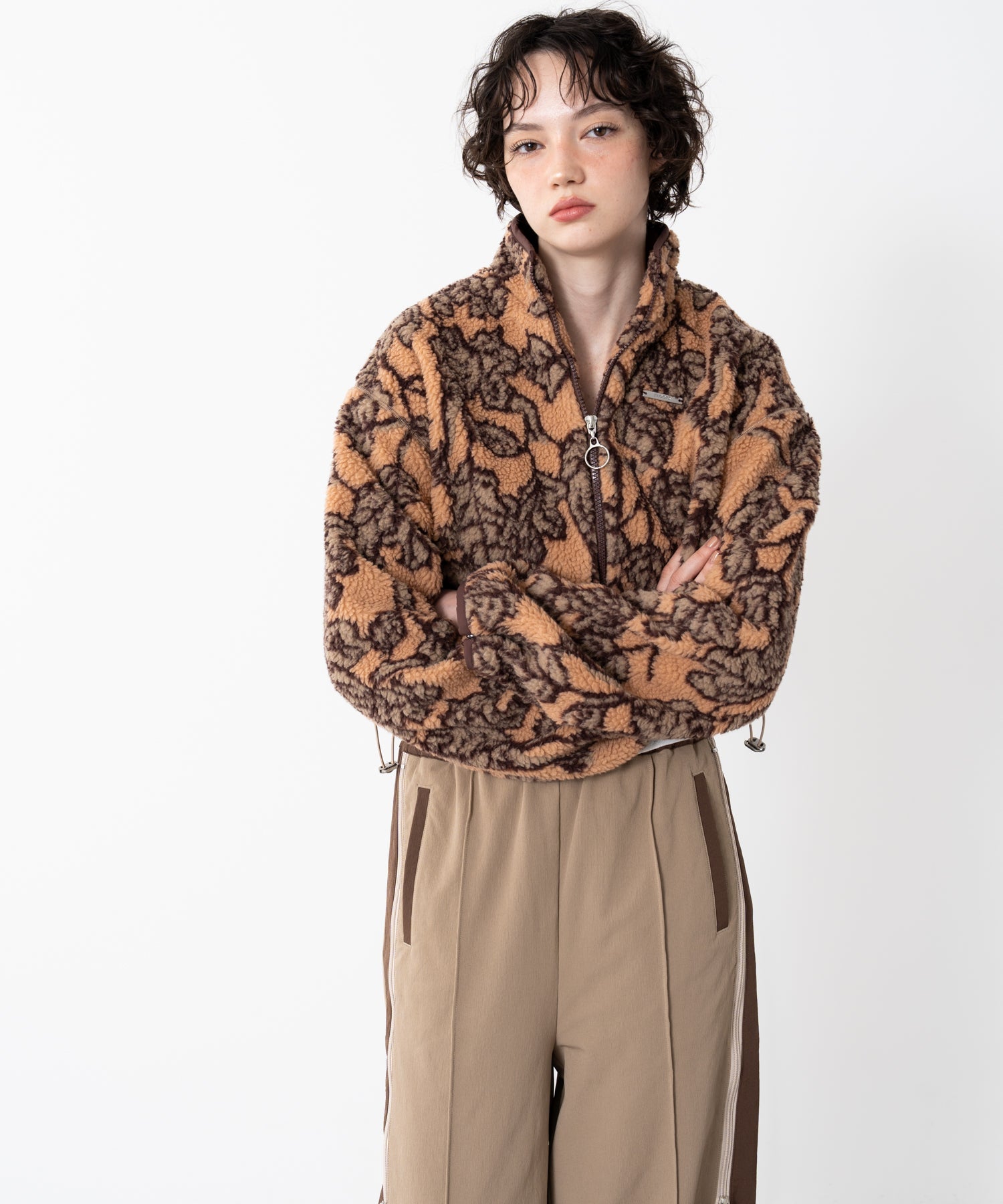 Stand-collar reversible boa jacket