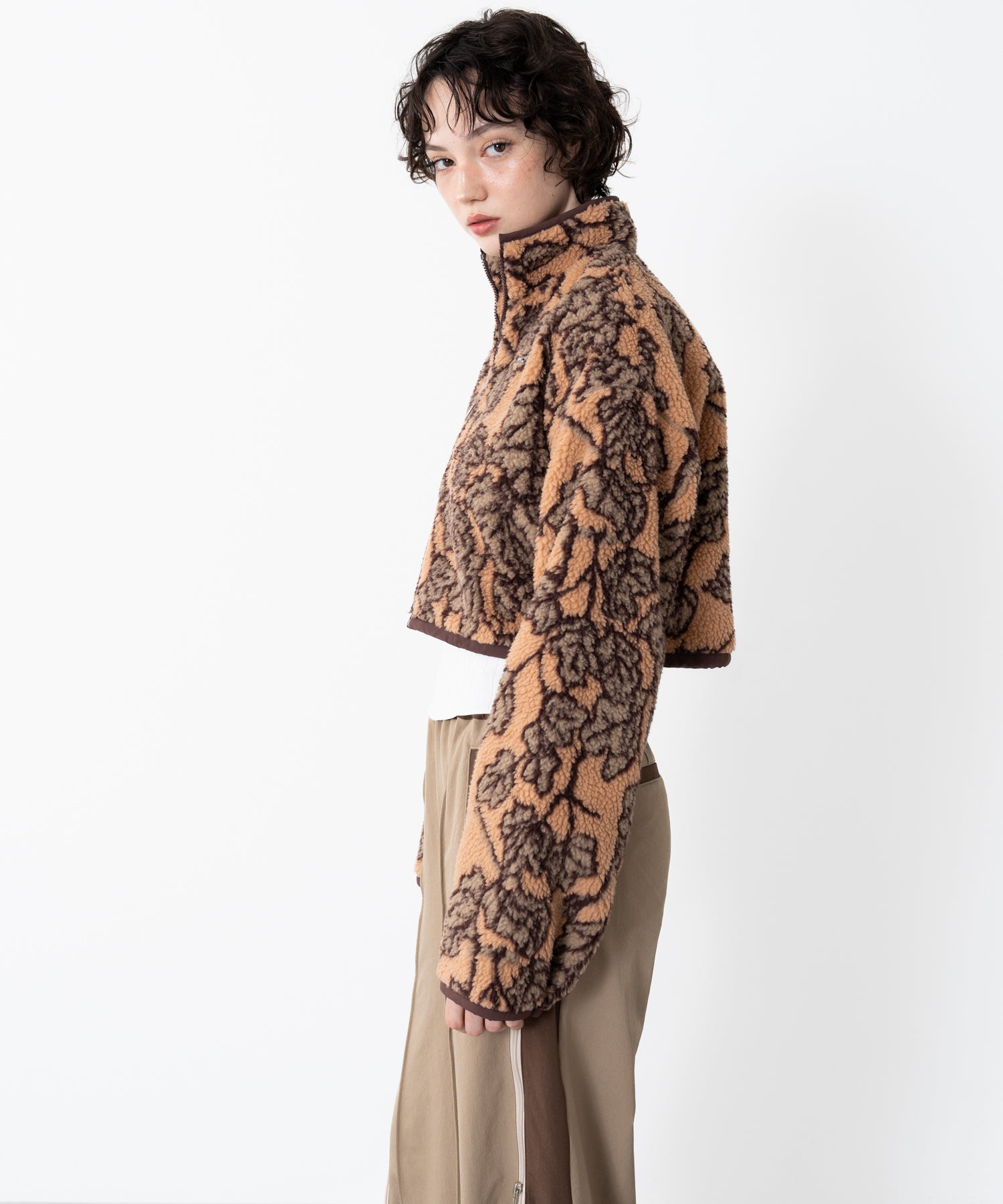 Stand-collar reversible boa jacket