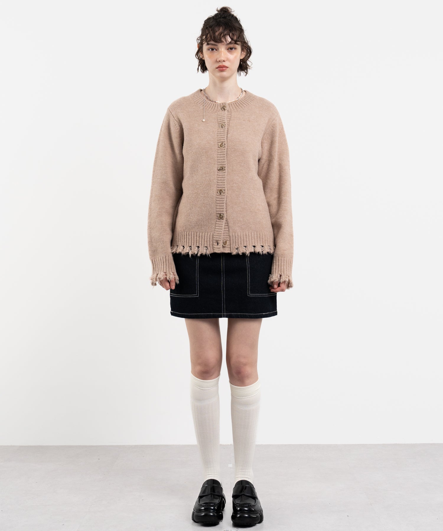 Snood Distressed Hem Cardigan