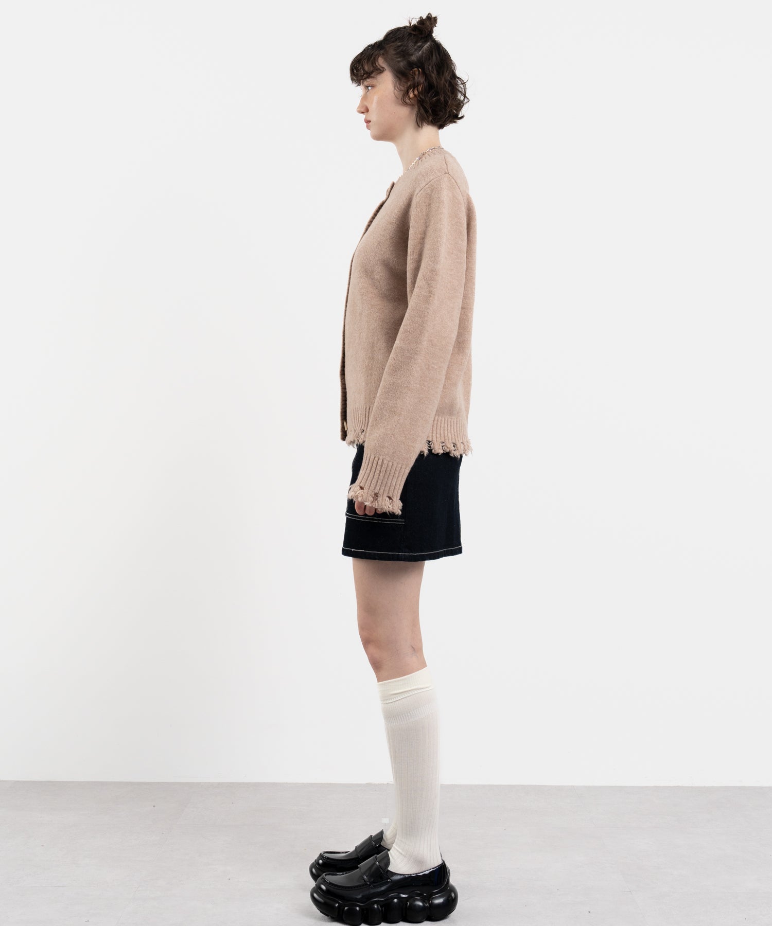 Snood Distressed Hem Cardigan