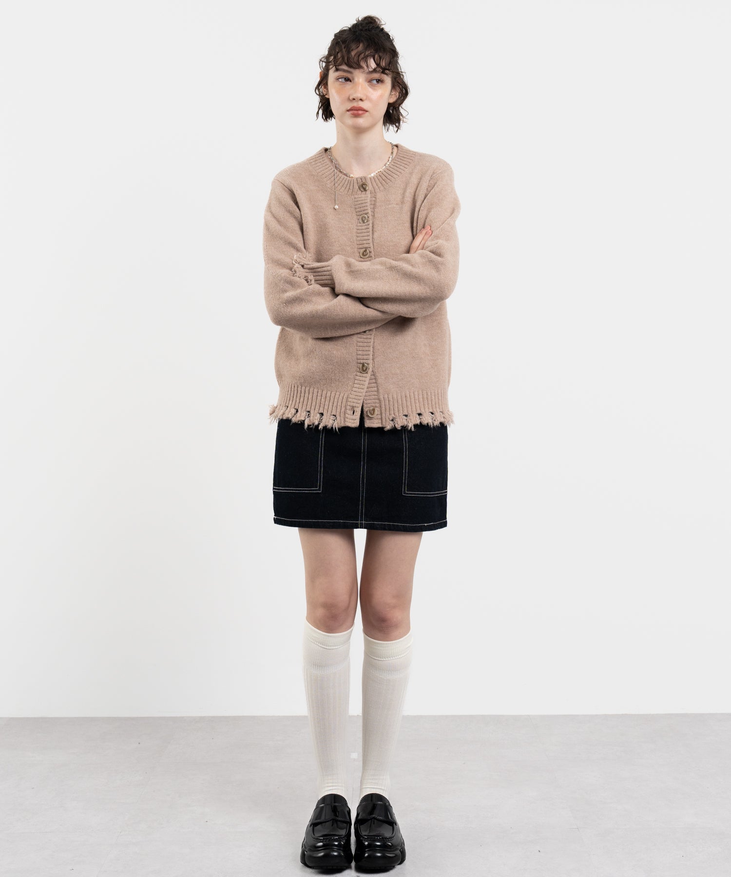 Snood Distressed Hem Cardigan