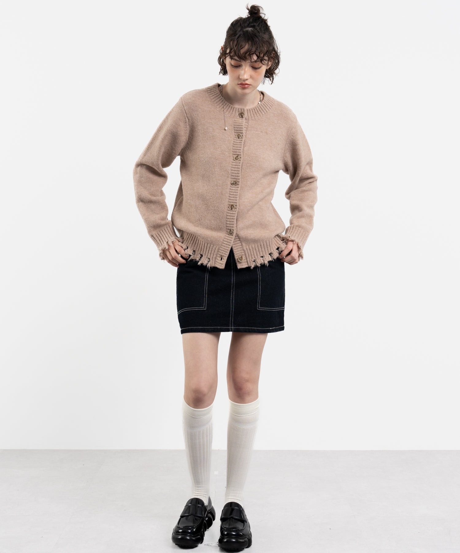 Snood Distressed Hem Cardigan