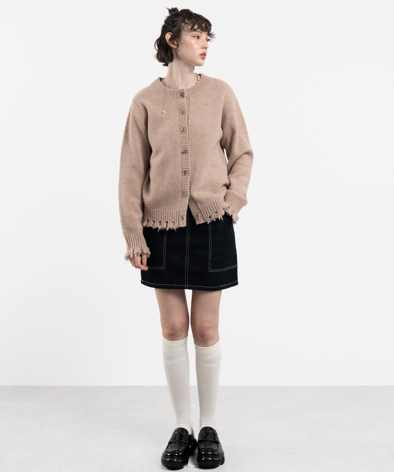 Snood Distressed Hem Cardigan