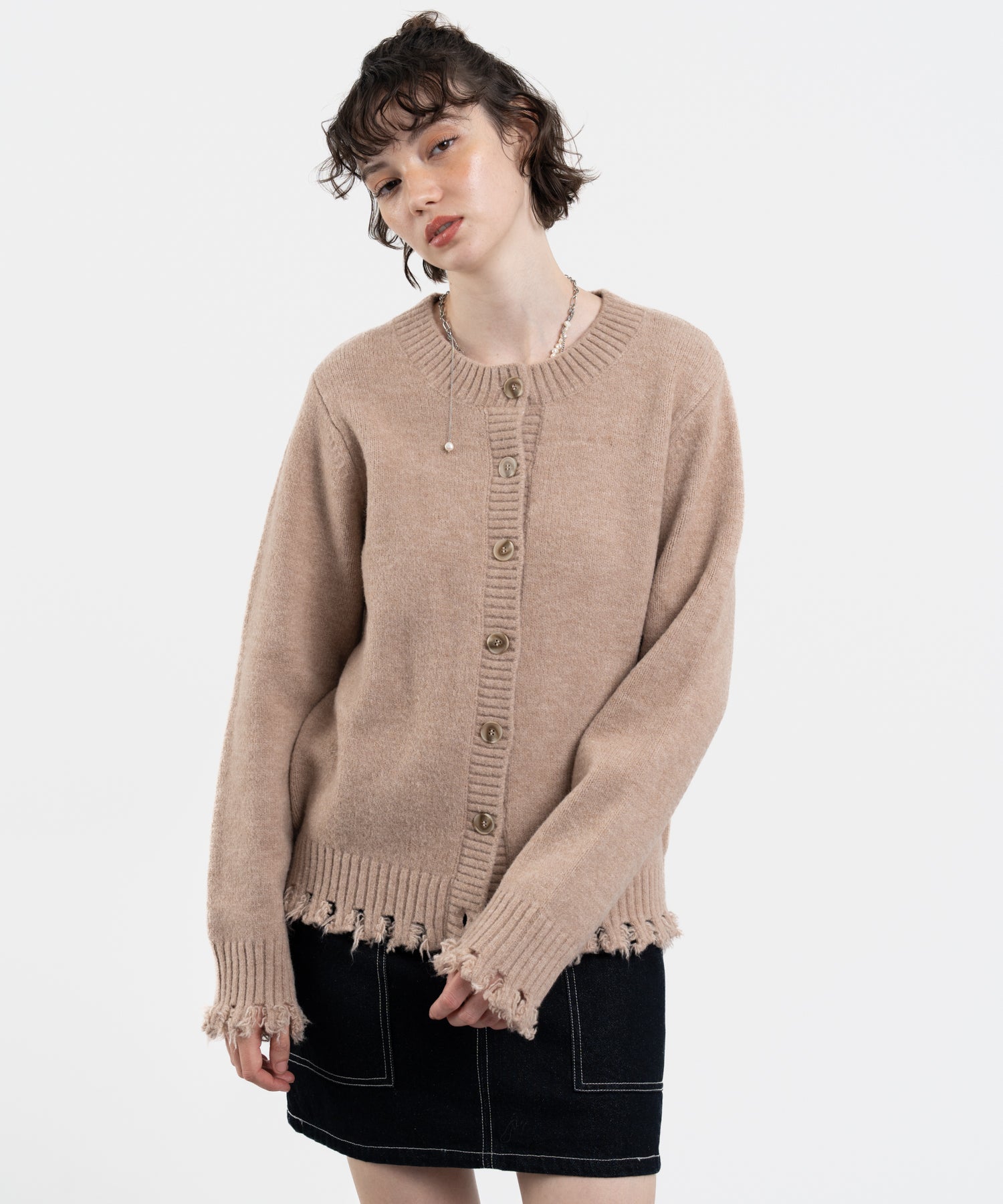 Snood Distressed Hem Cardigan