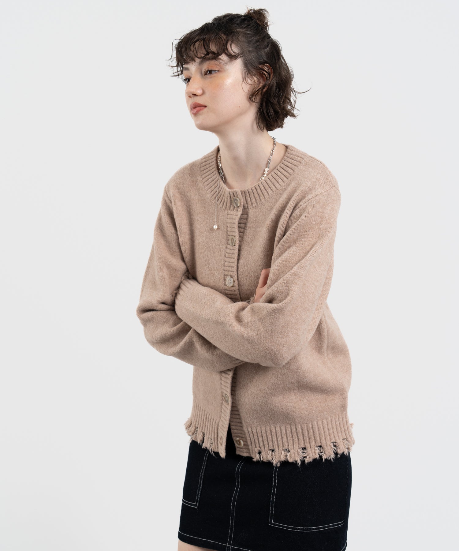 Snood Distressed Hem Cardigan