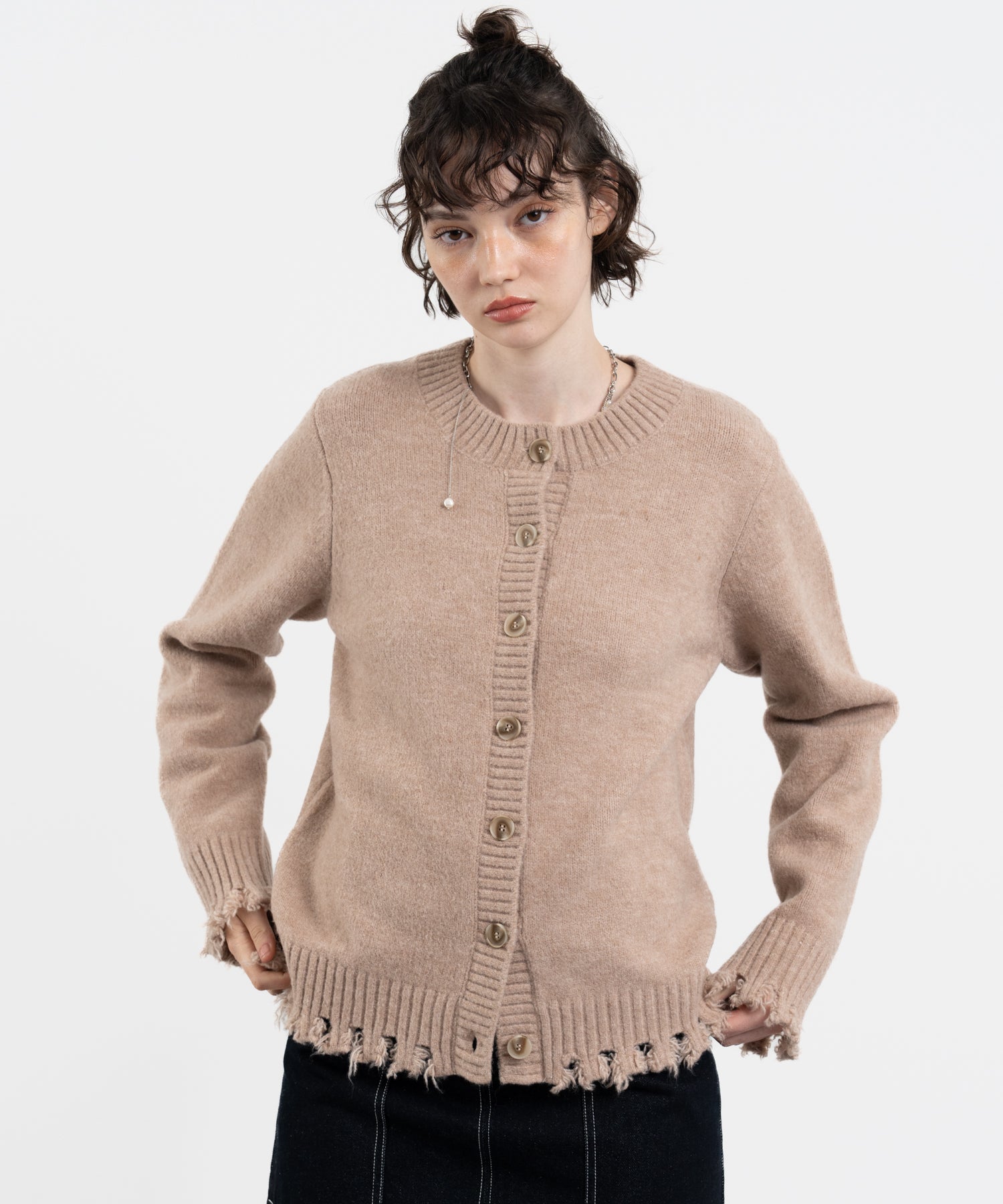 Snood Distressed Hem Cardigan