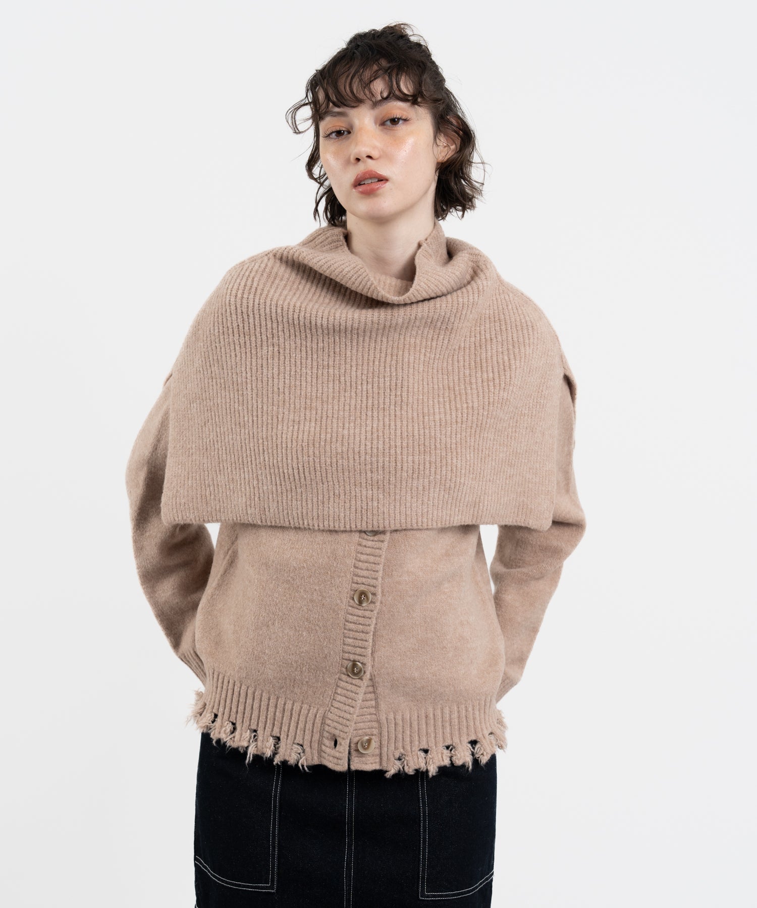 Snood Distressed Hem Cardigan