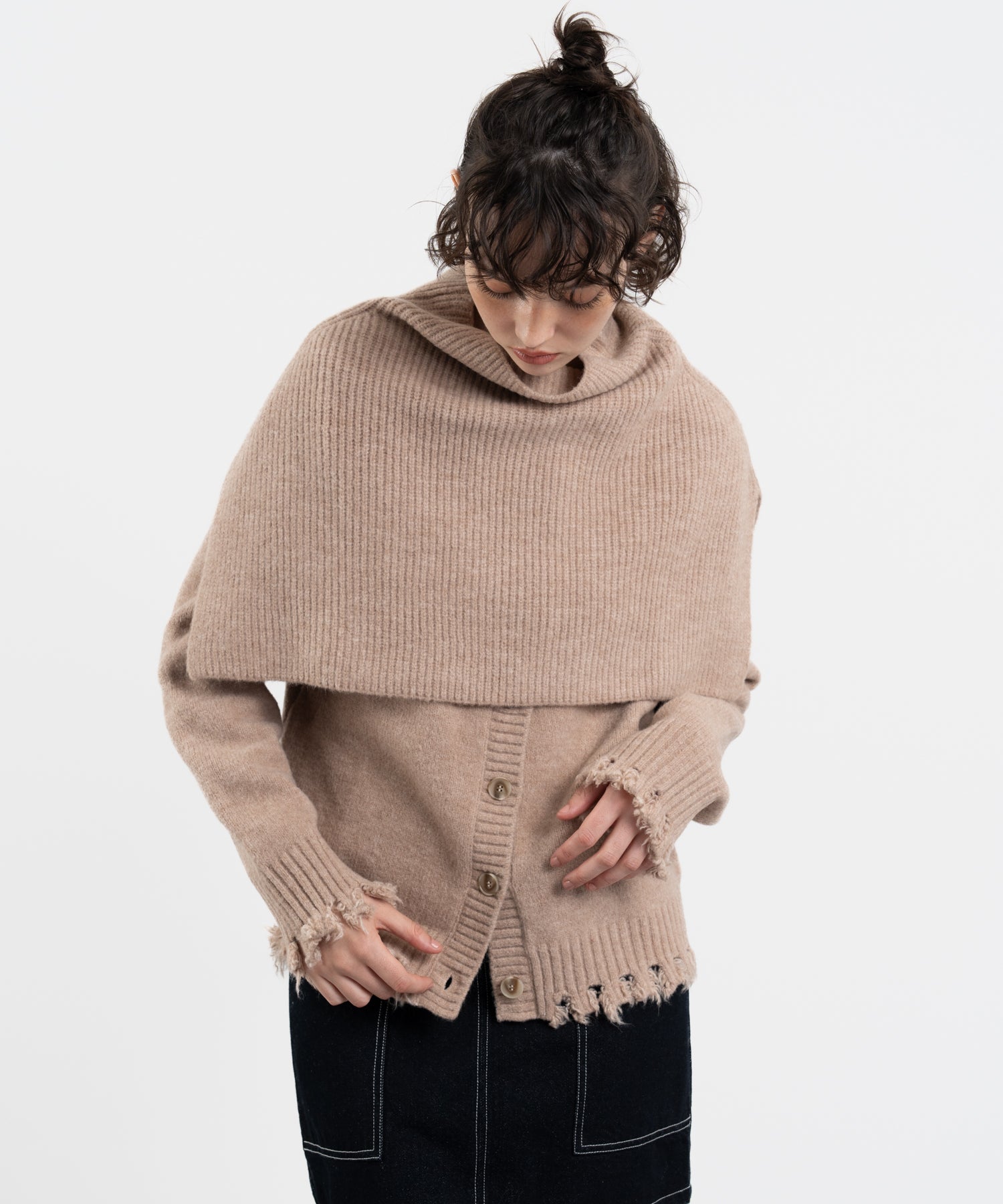 Snood Distressed Hem Cardigan