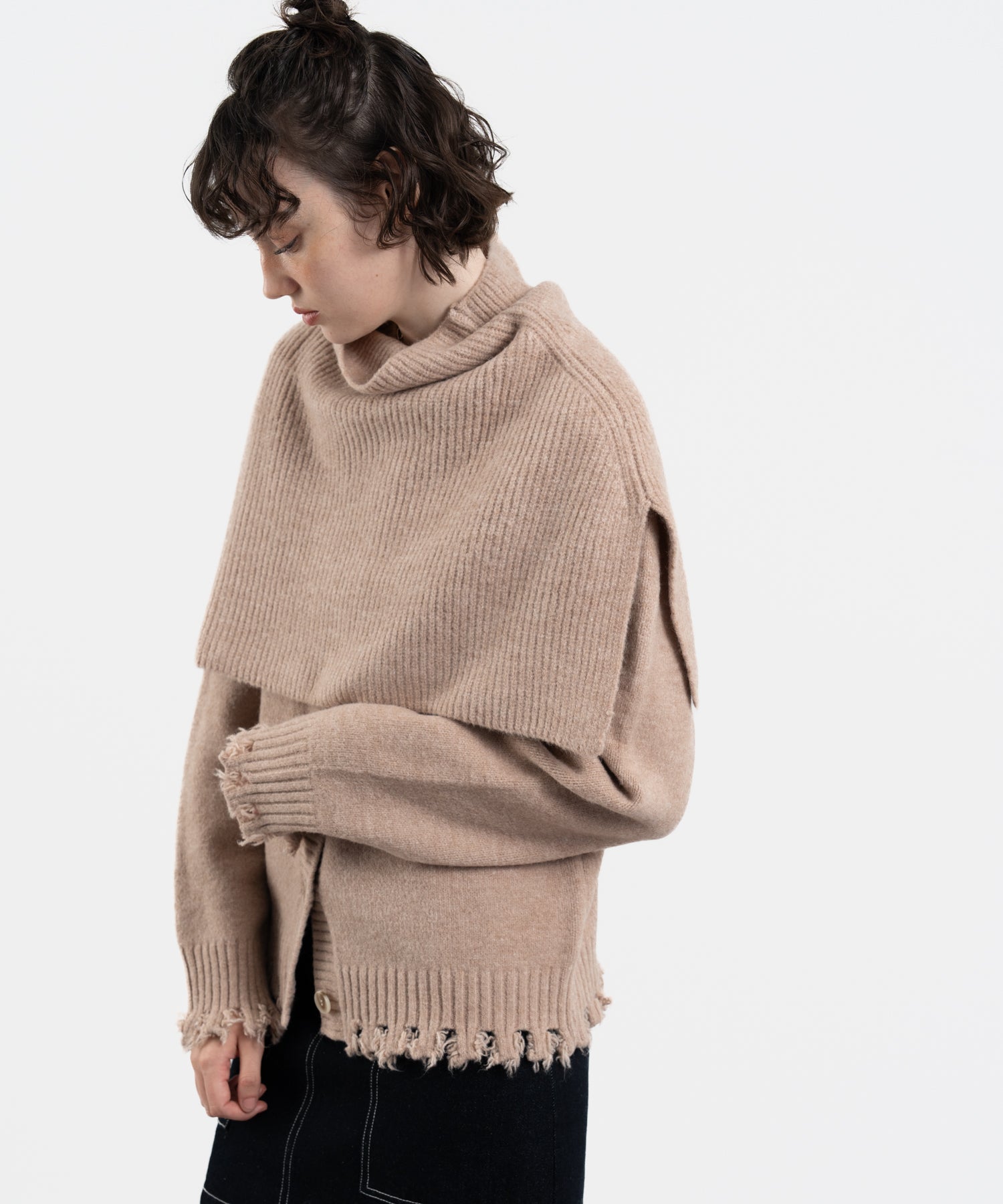 Snood Distressed Hem Cardigan