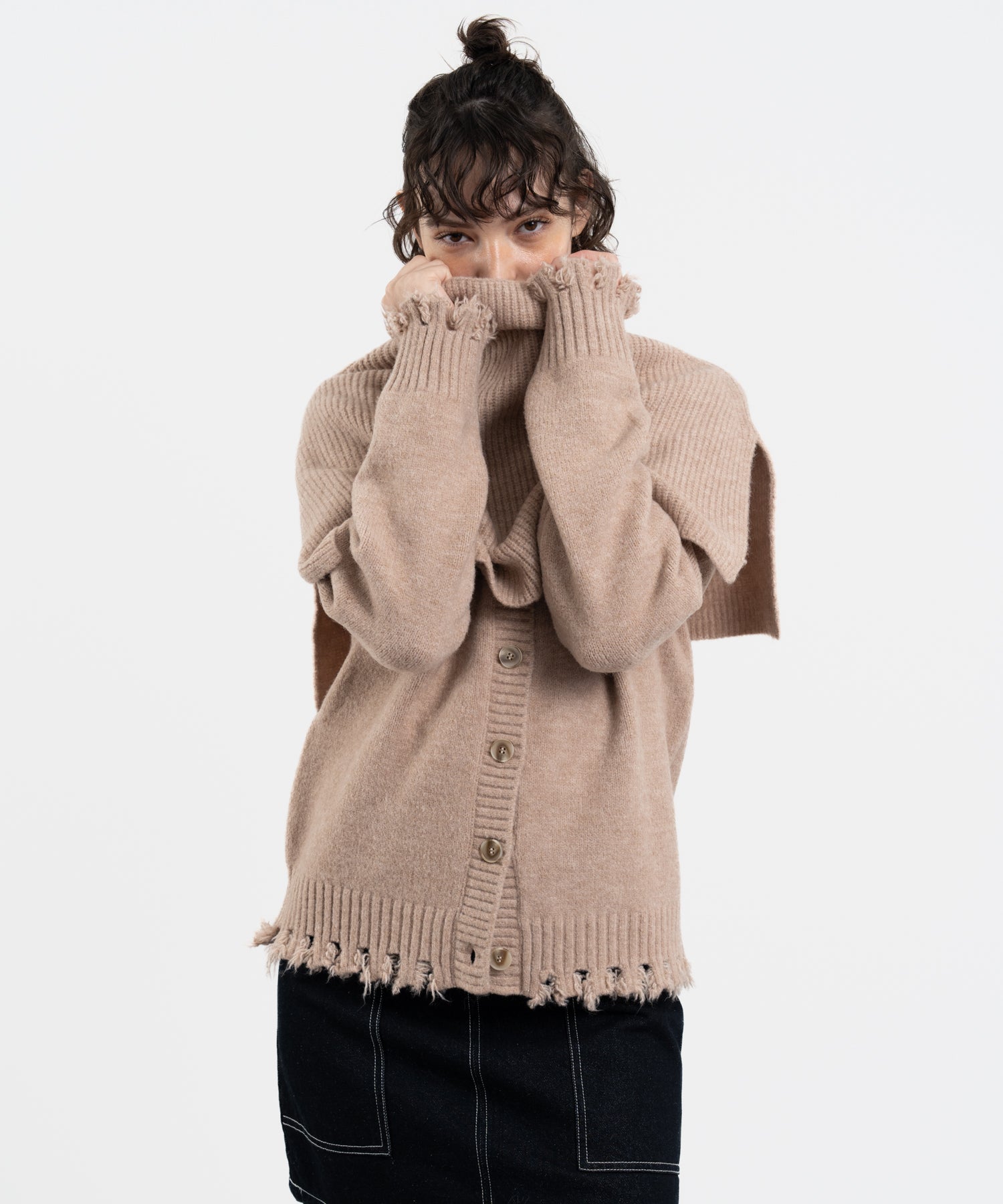 Snood Distressed Hem Cardigan