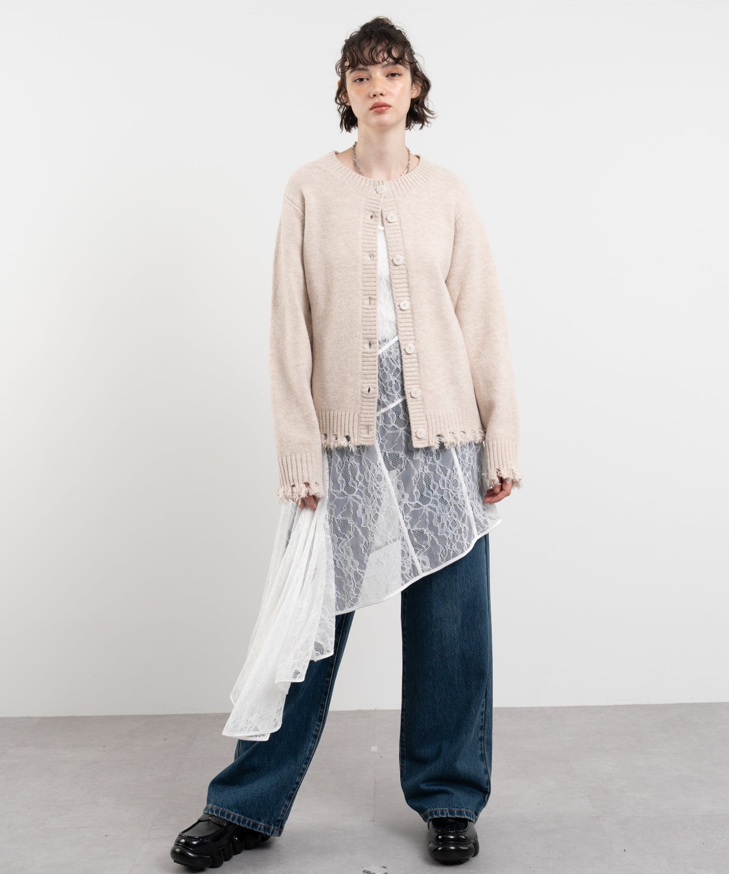Snood Distressed Hem Cardigan