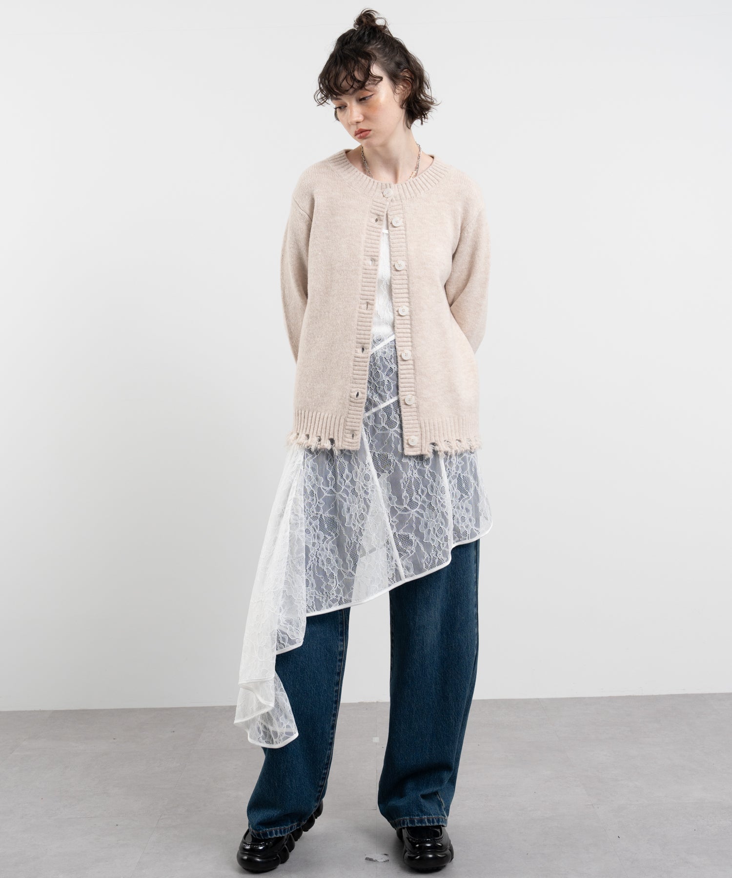 Snood Distressed Hem Cardigan