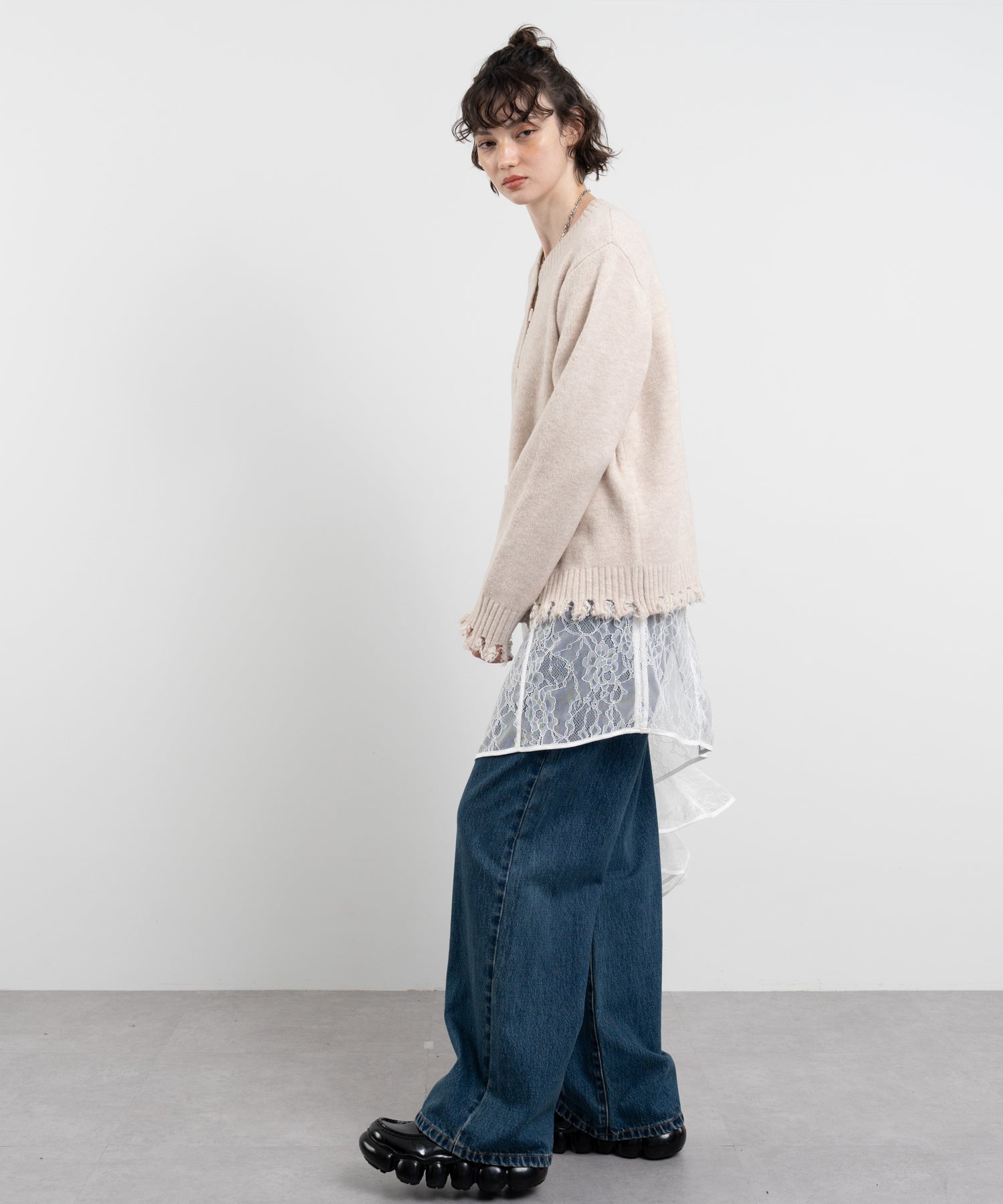 Snood Distressed Hem Cardigan