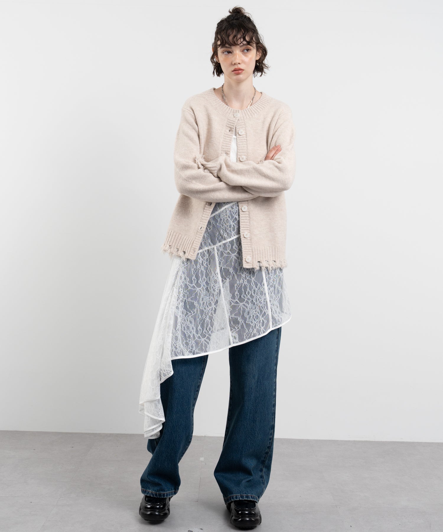 Snood Distressed Hem Cardigan