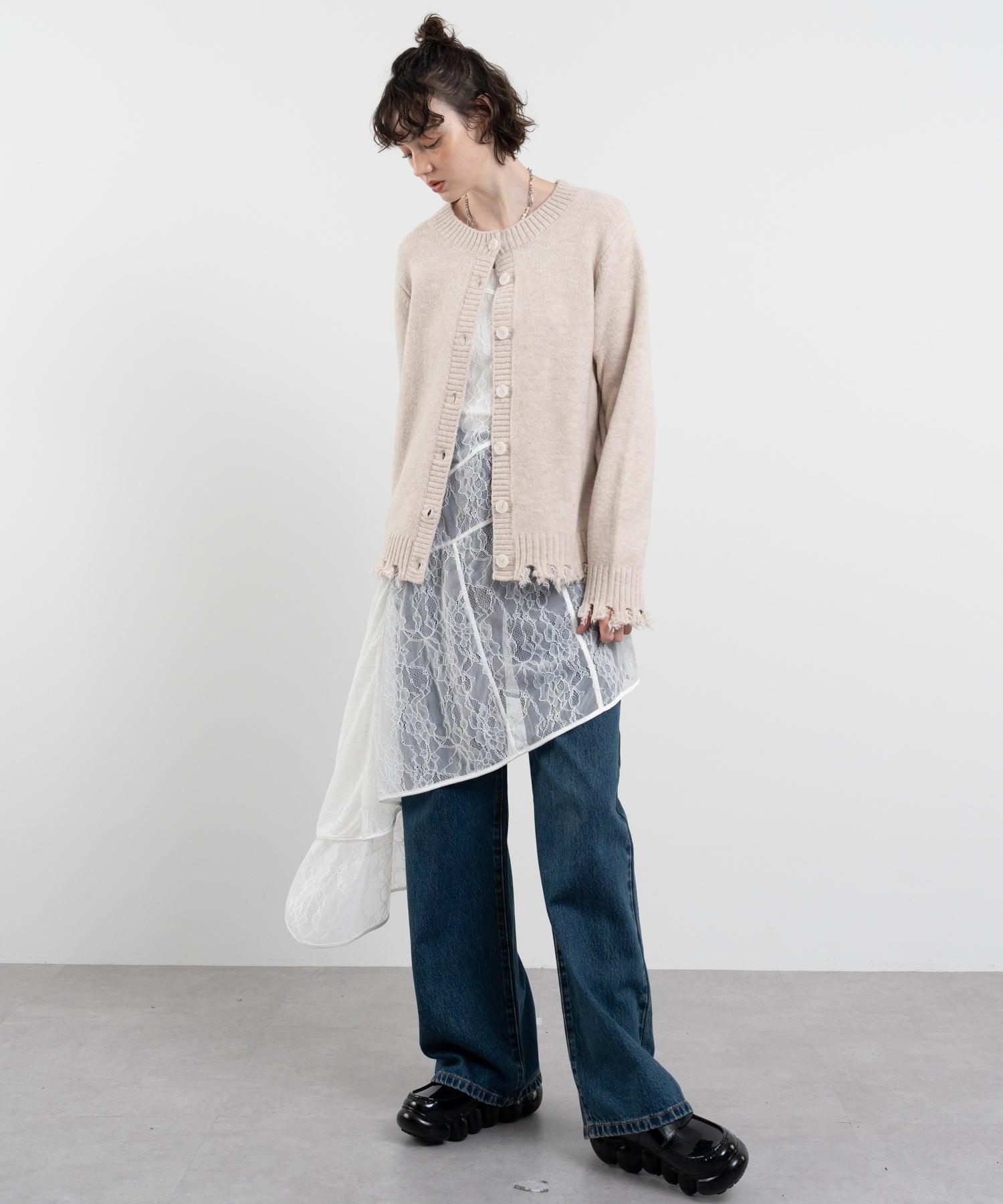 Snood Distressed Hem Cardigan