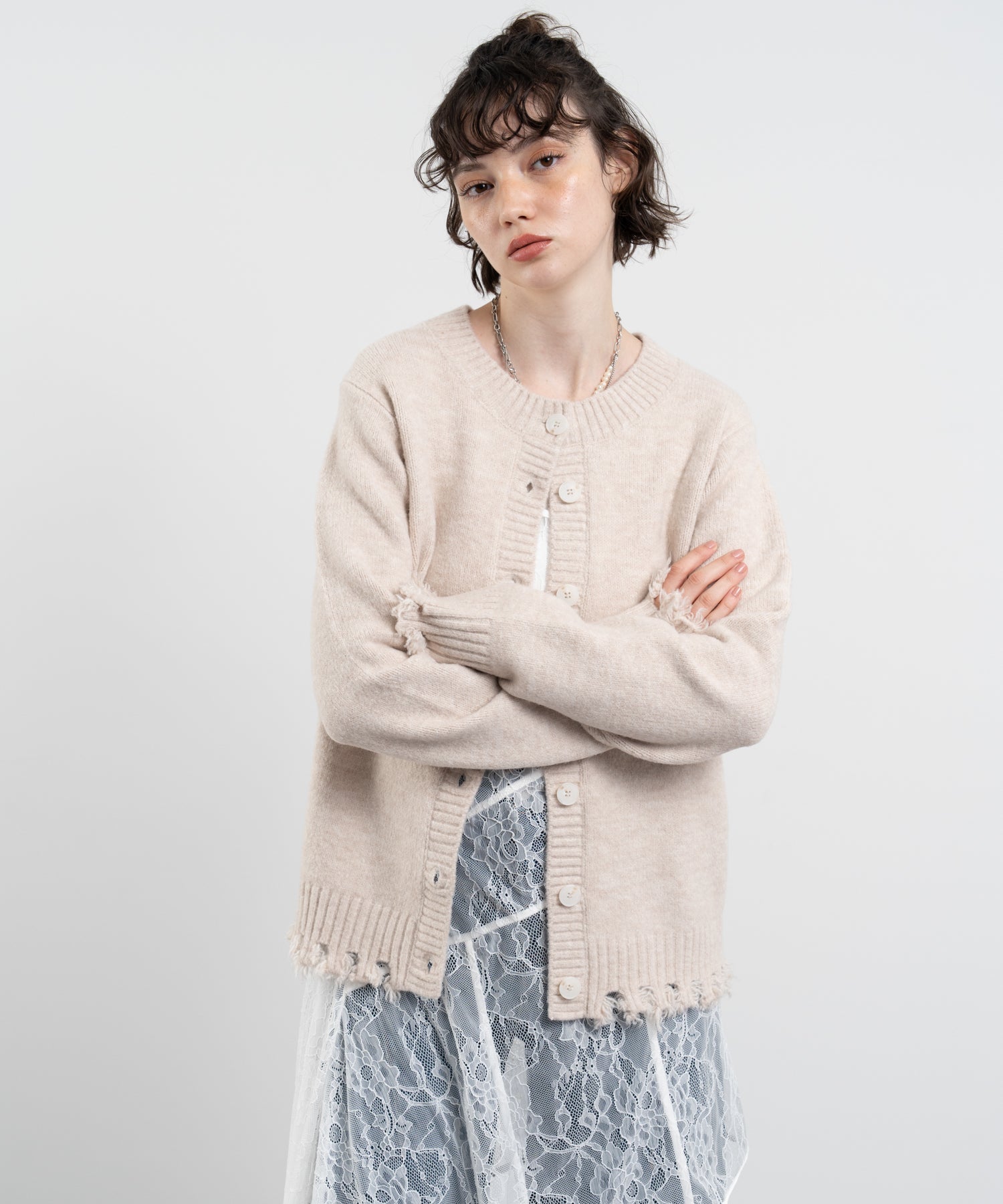 Snood Distressed Hem Cardigan
