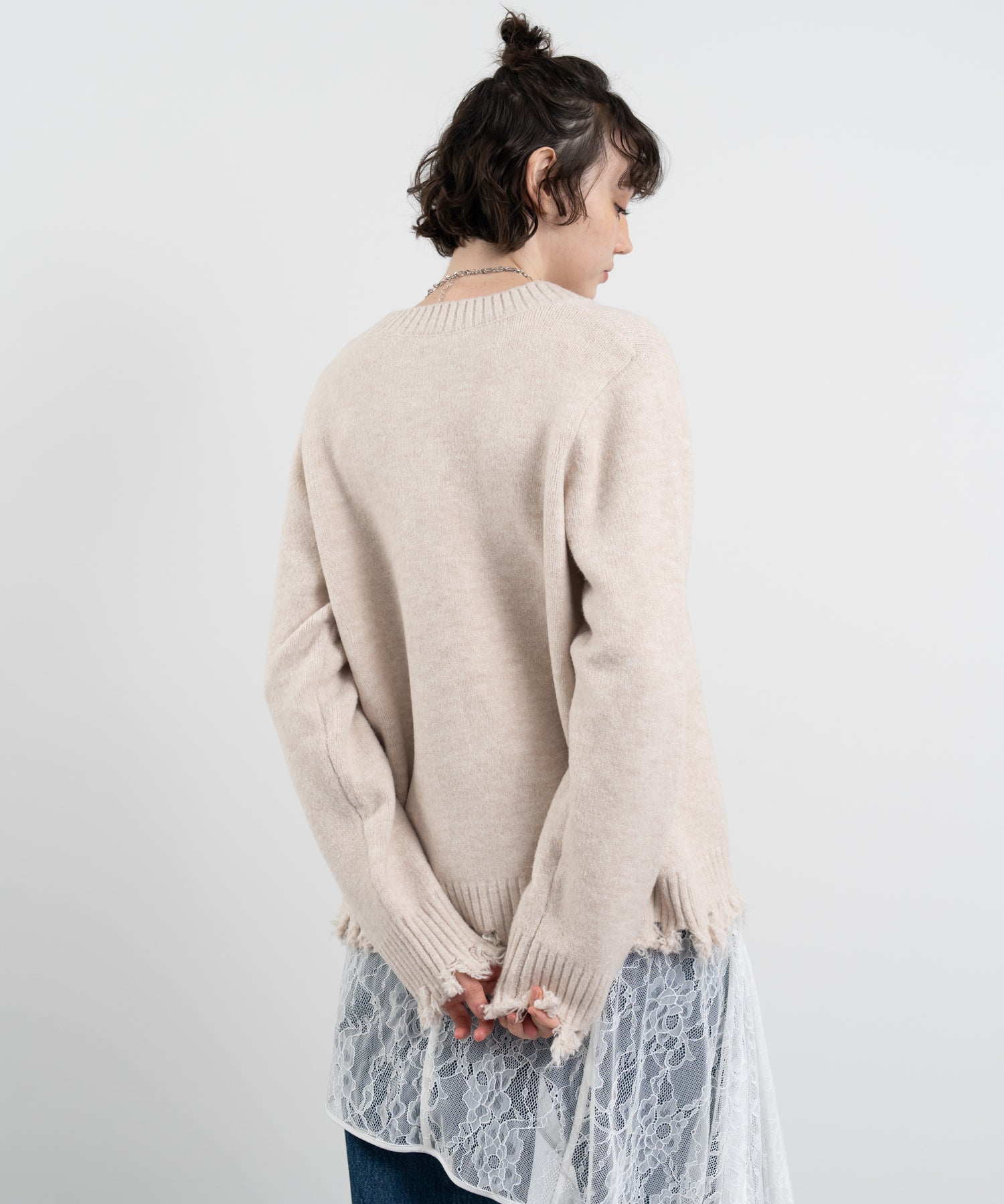 Snood Distressed Hem Cardigan