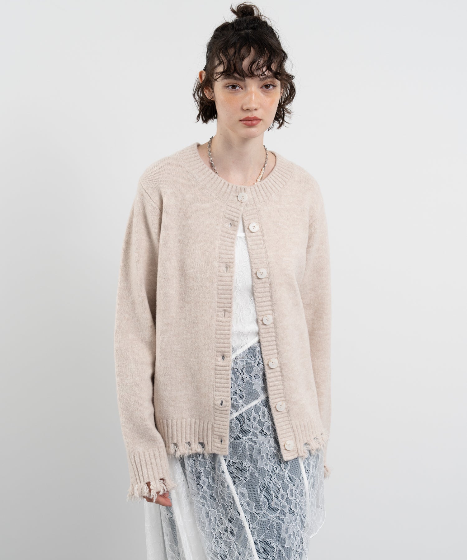 Snood Distressed Hem Cardigan