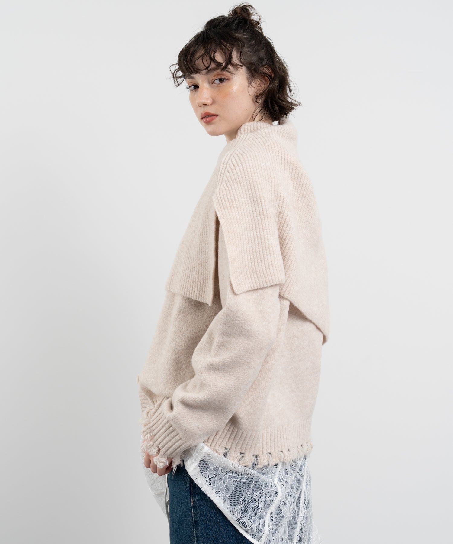 Snood Distressed Hem Cardigan