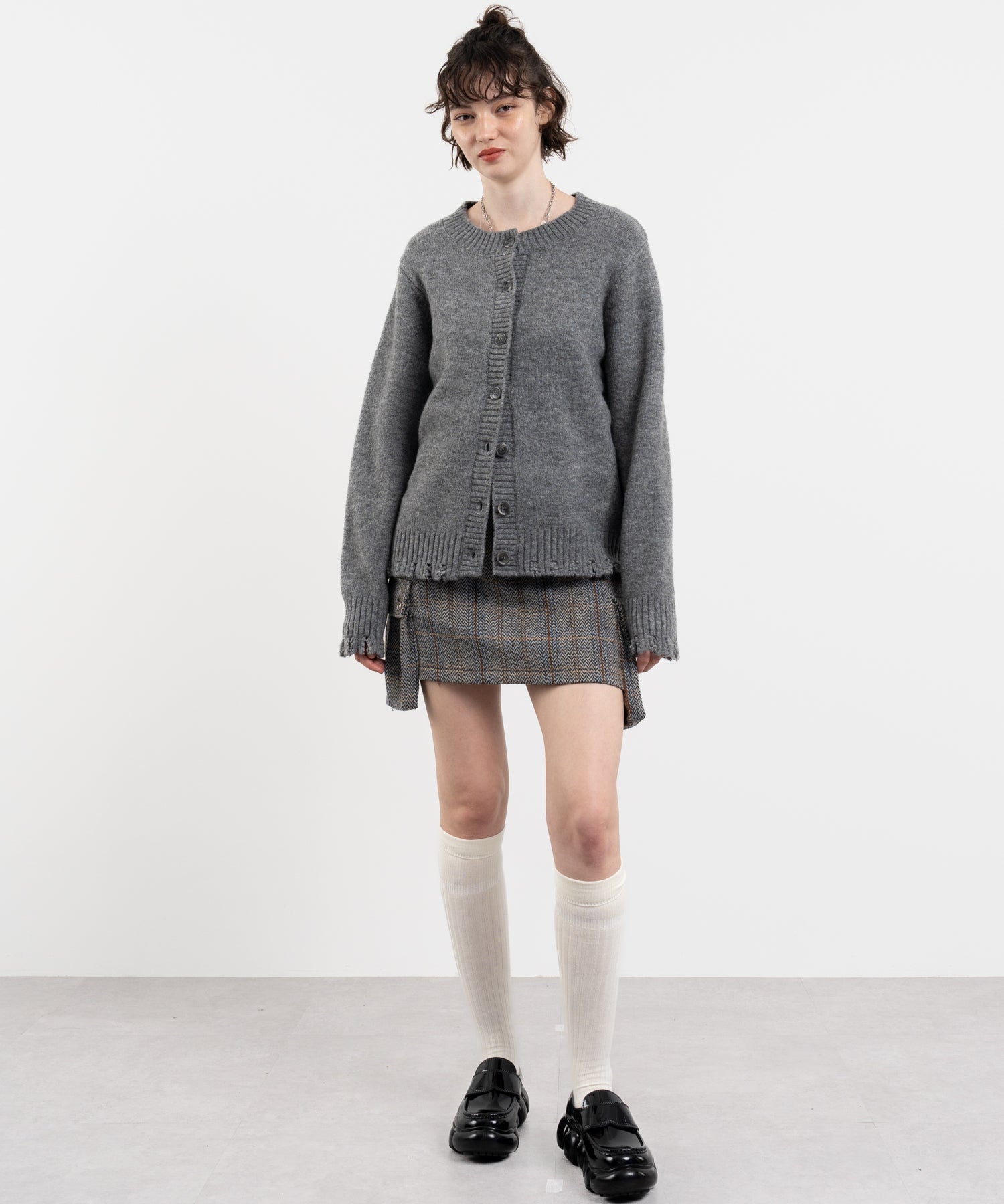 Snood Distressed Hem Cardigan