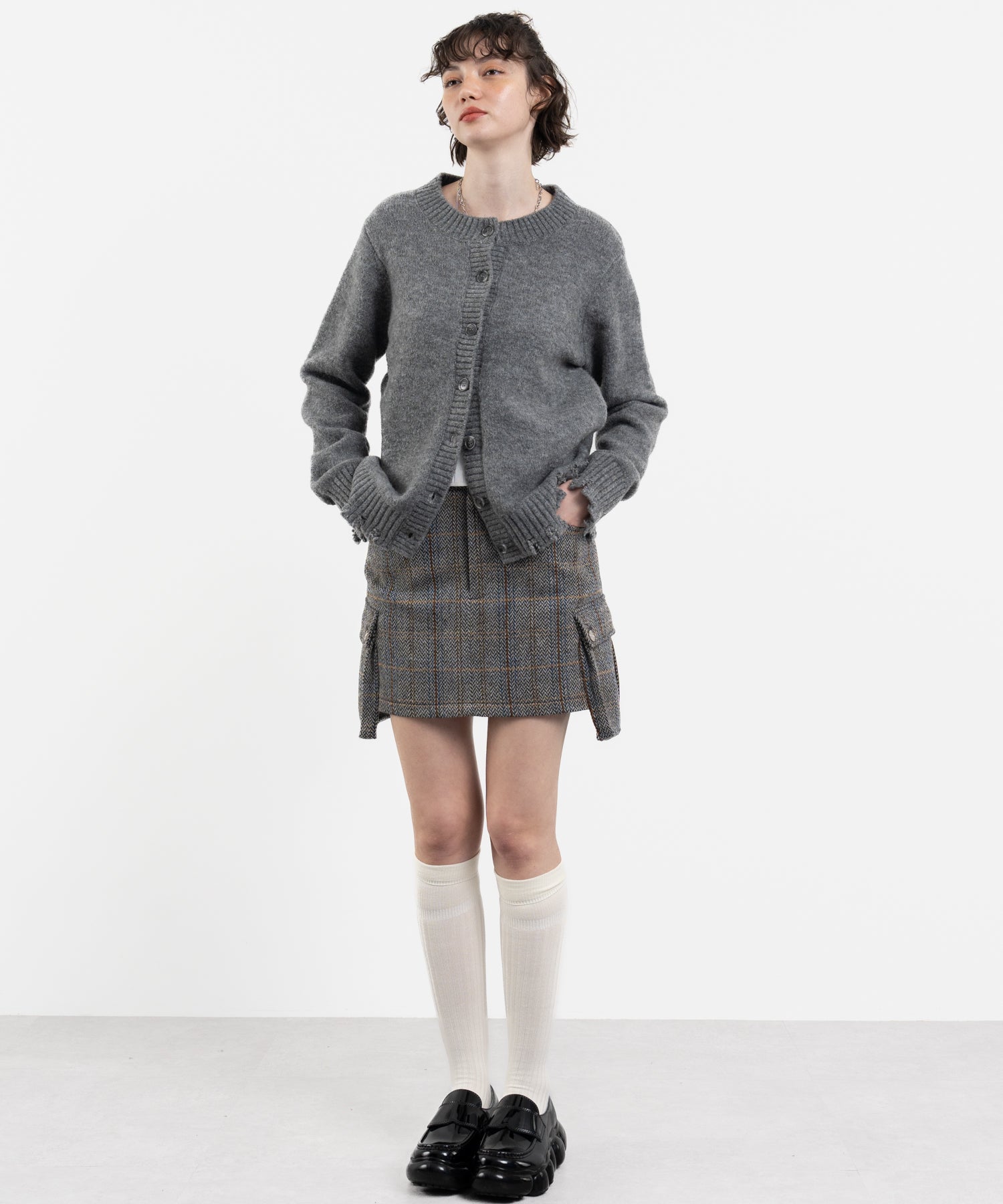 Snood Distressed Hem Cardigan