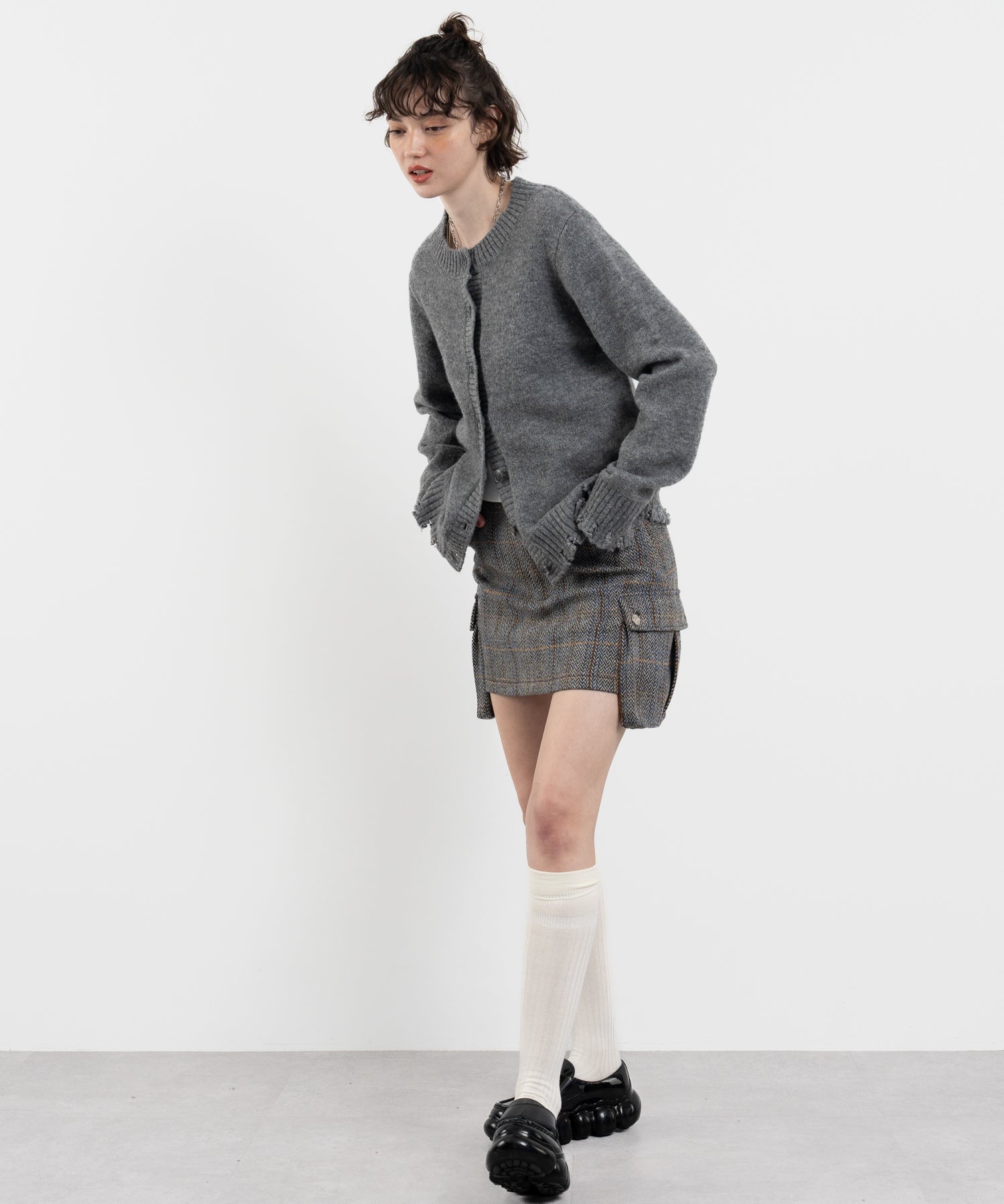 Snood Distressed Hem Cardigan