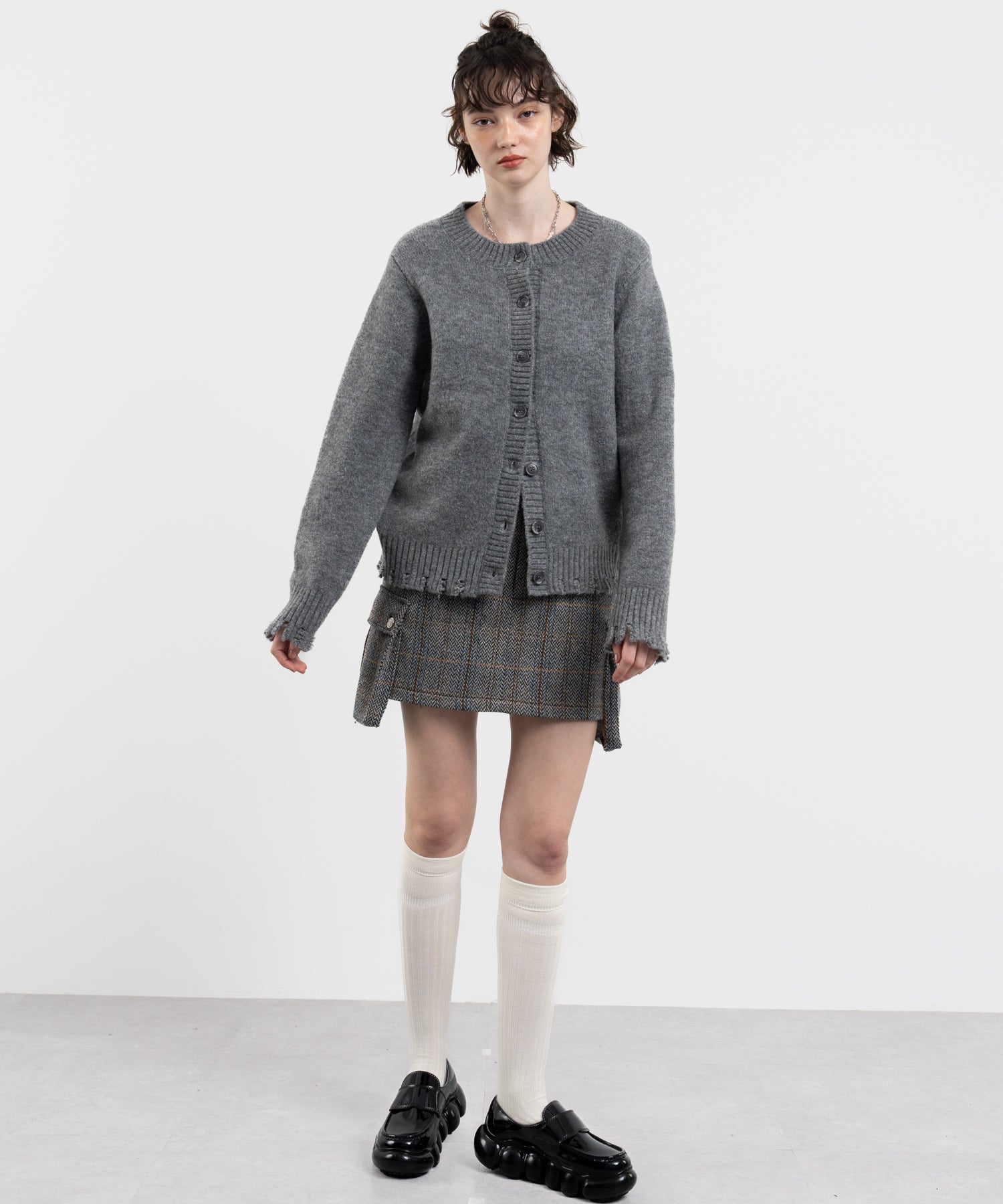 Snood Distressed Hem Cardigan