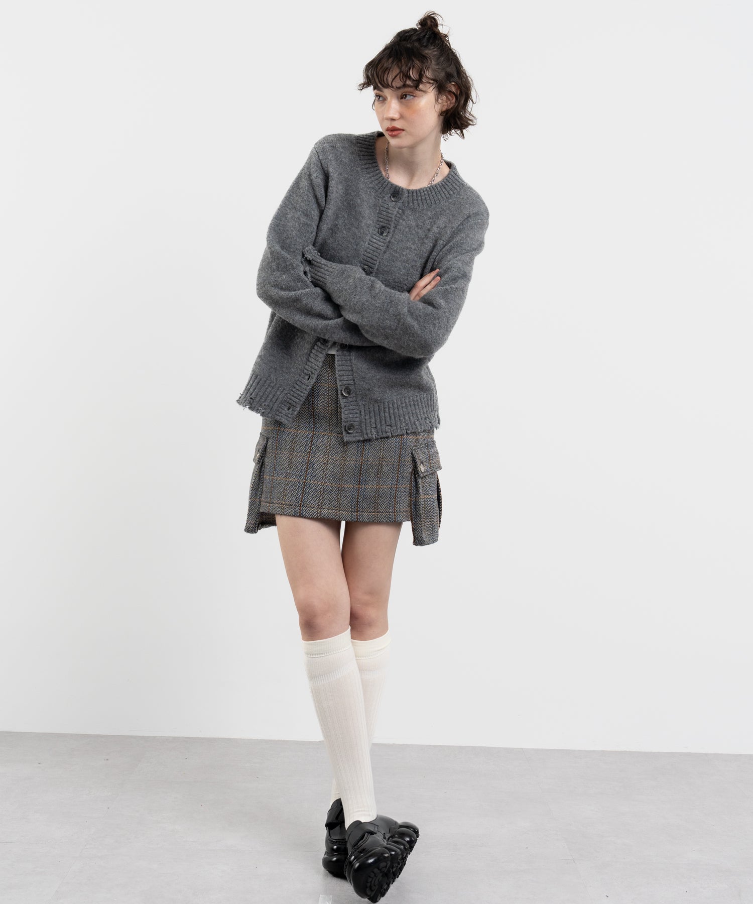 Snood Distressed Hem Cardigan