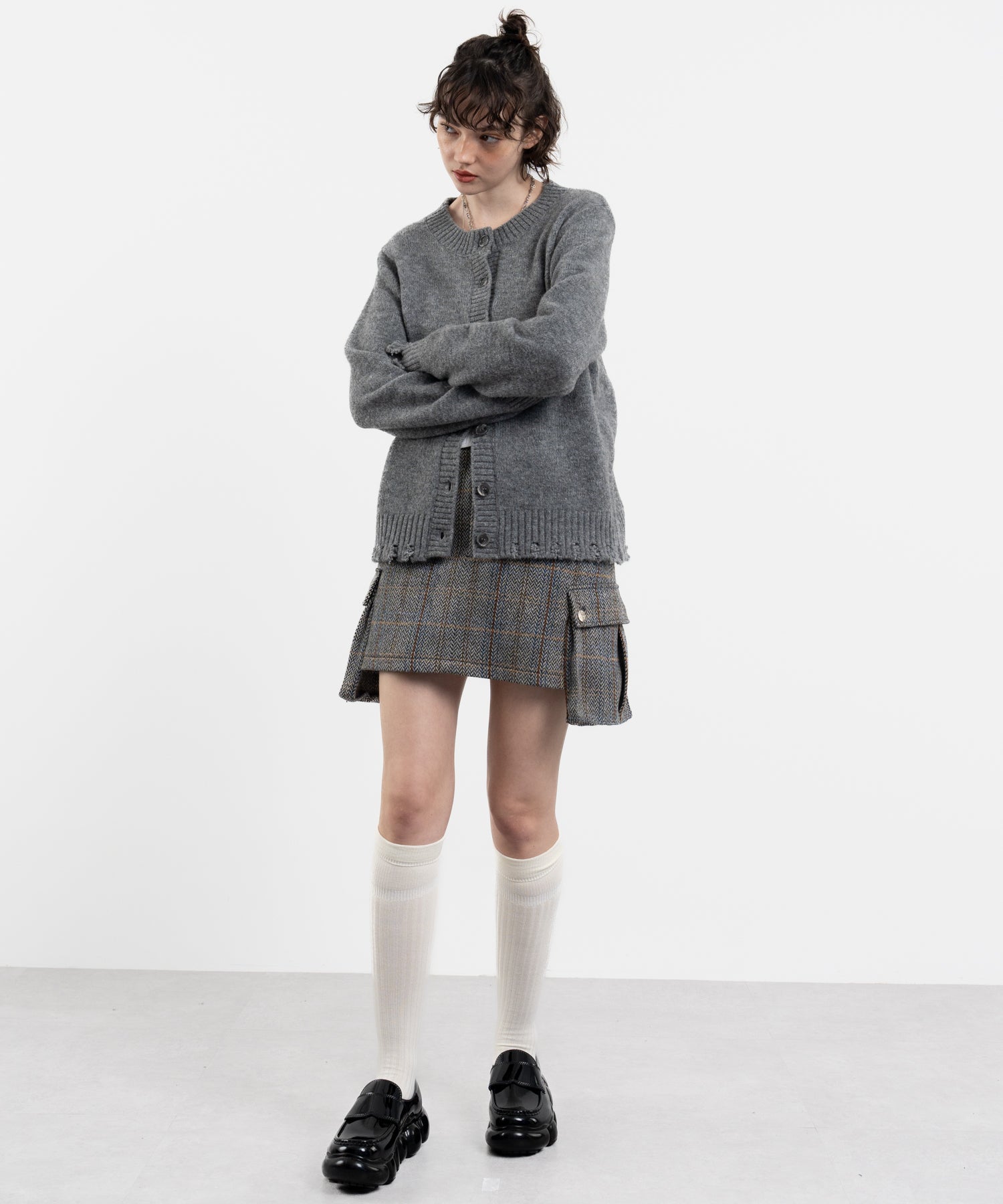 Snood Distressed Hem Cardigan