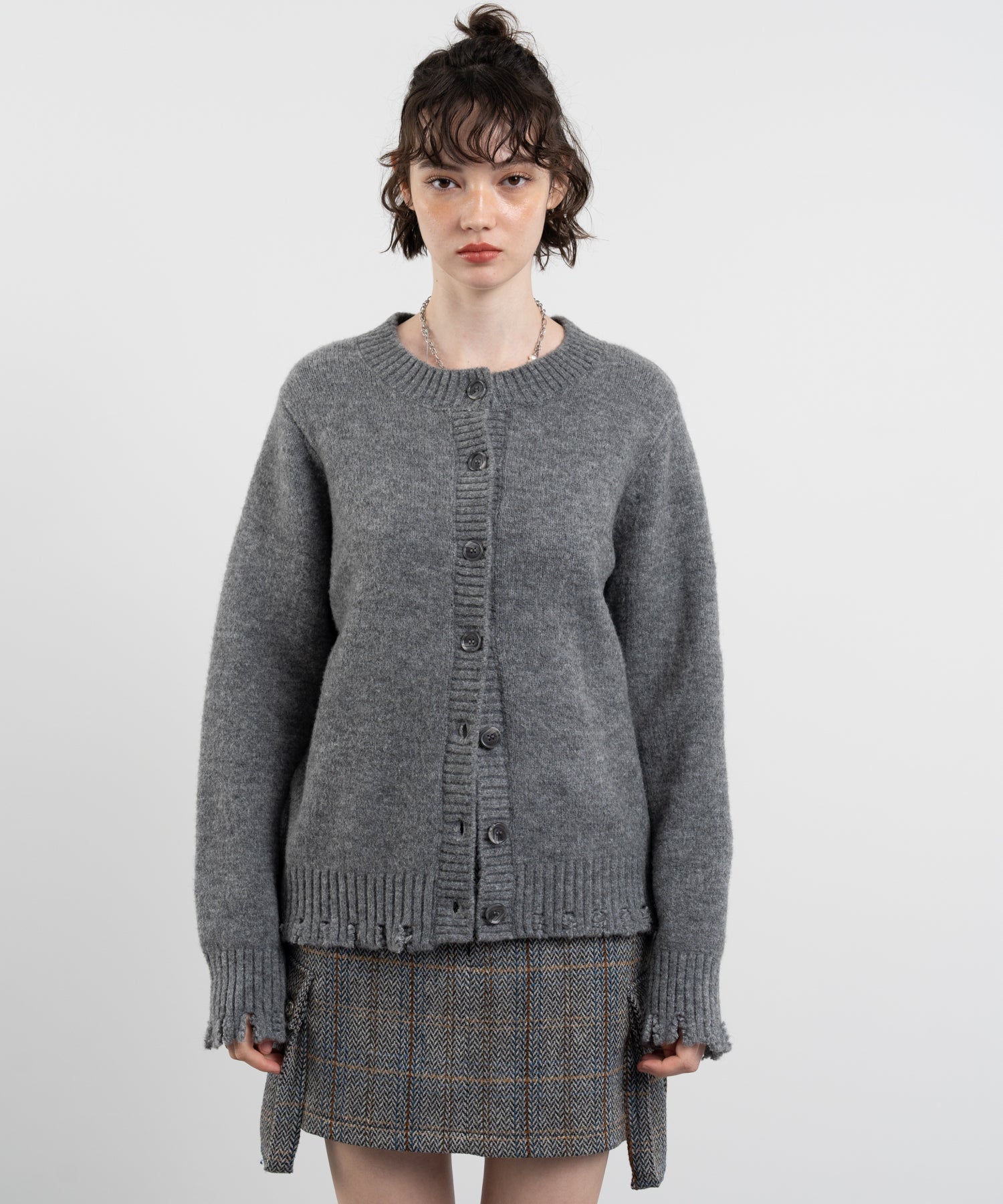 Snood Distressed Hem Cardigan