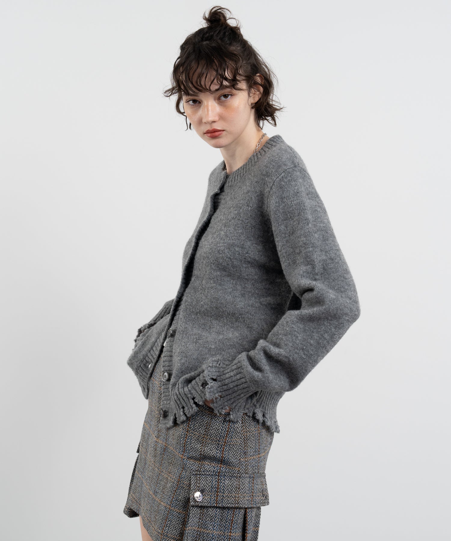 Snood Distressed Hem Cardigan