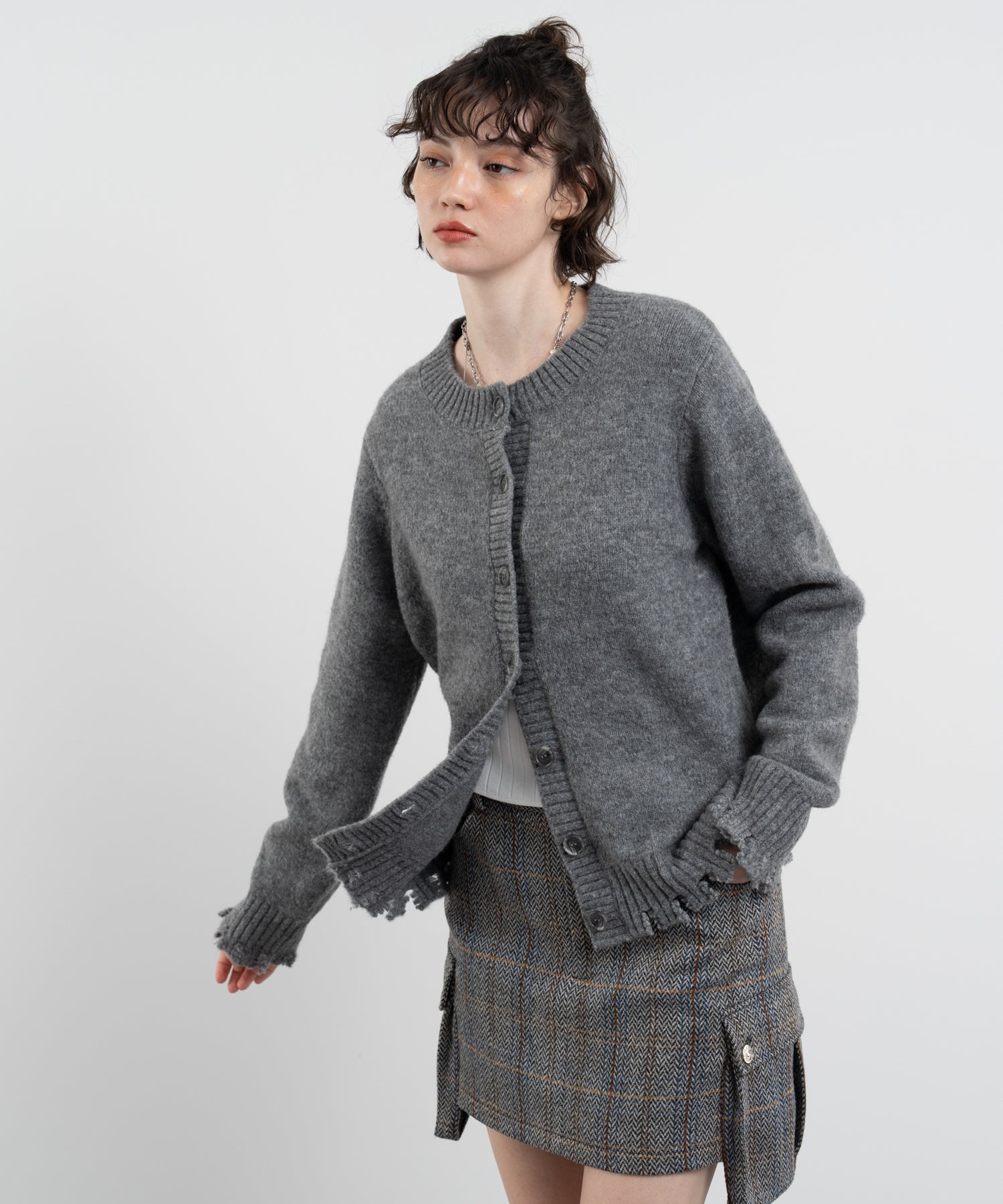 Snood Distressed Hem Cardigan