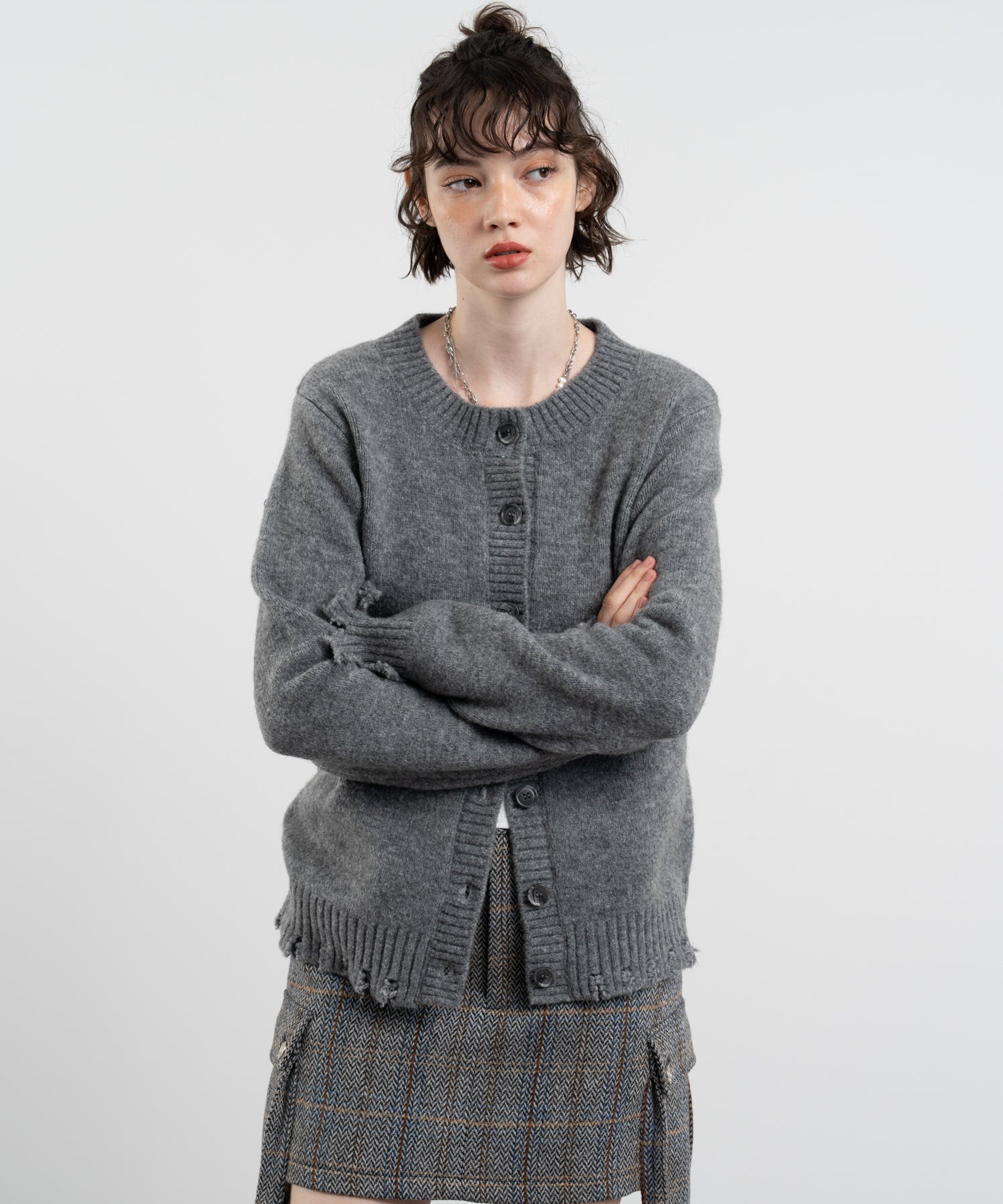 Snood Distressed Hem Cardigan