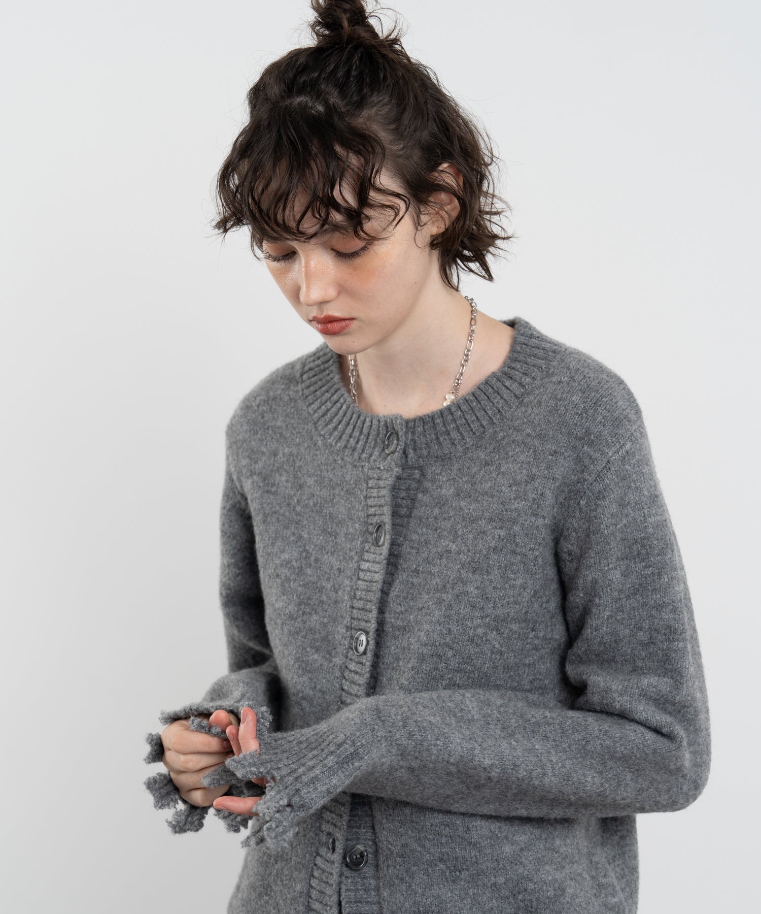Snood Distressed Hem Cardigan