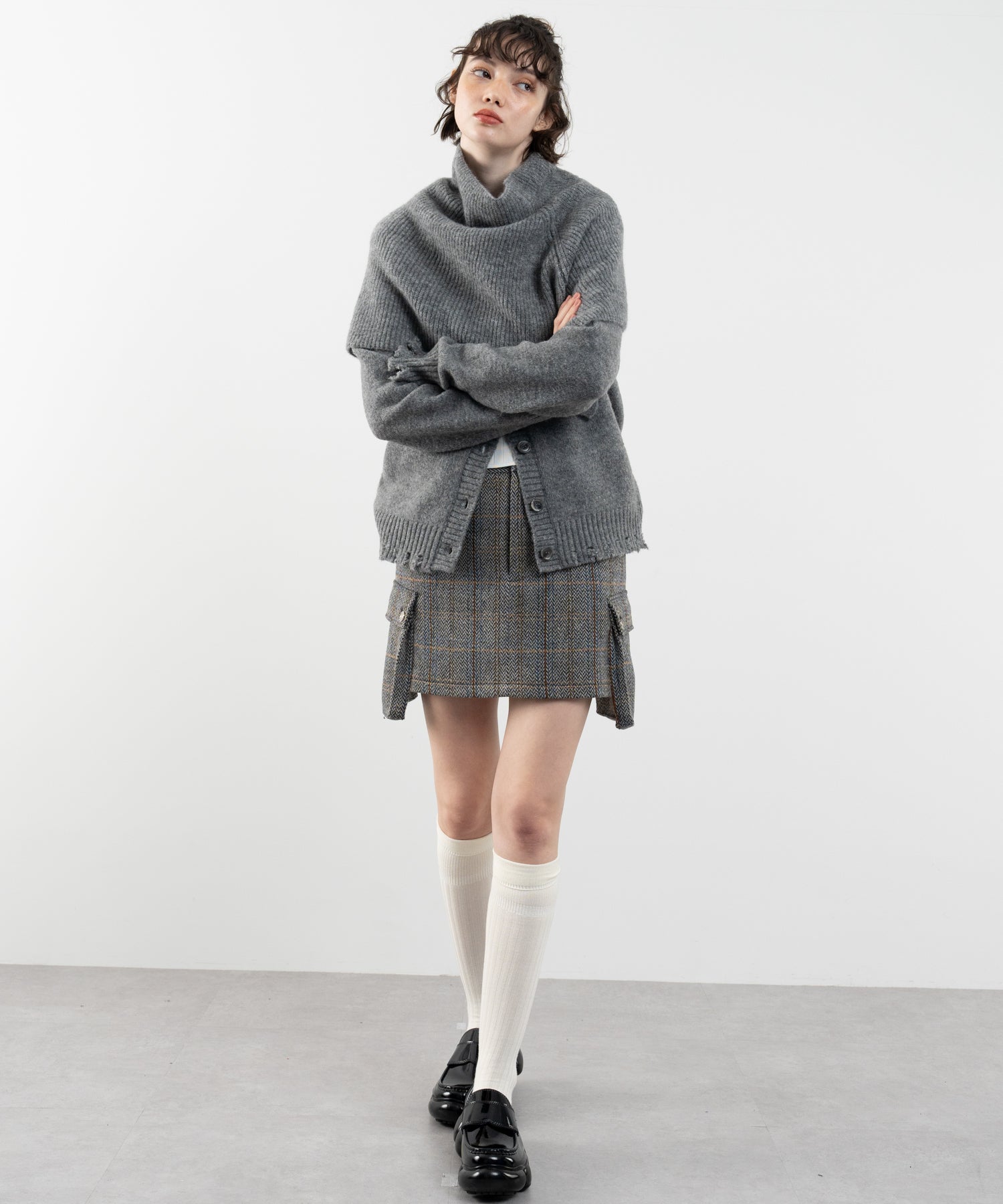 Snood Distressed Hem Cardigan