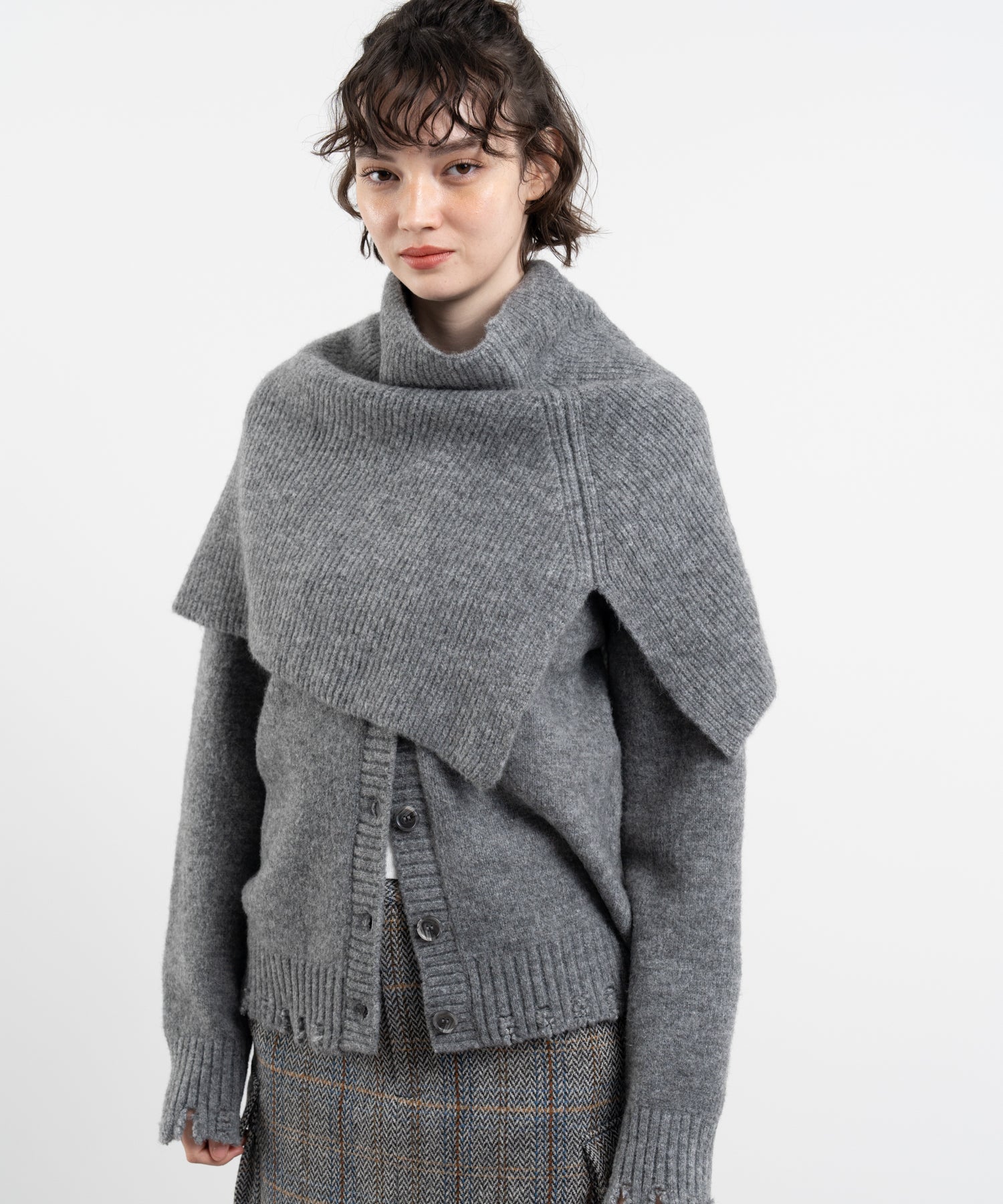 Snood Distressed Hem Cardigan