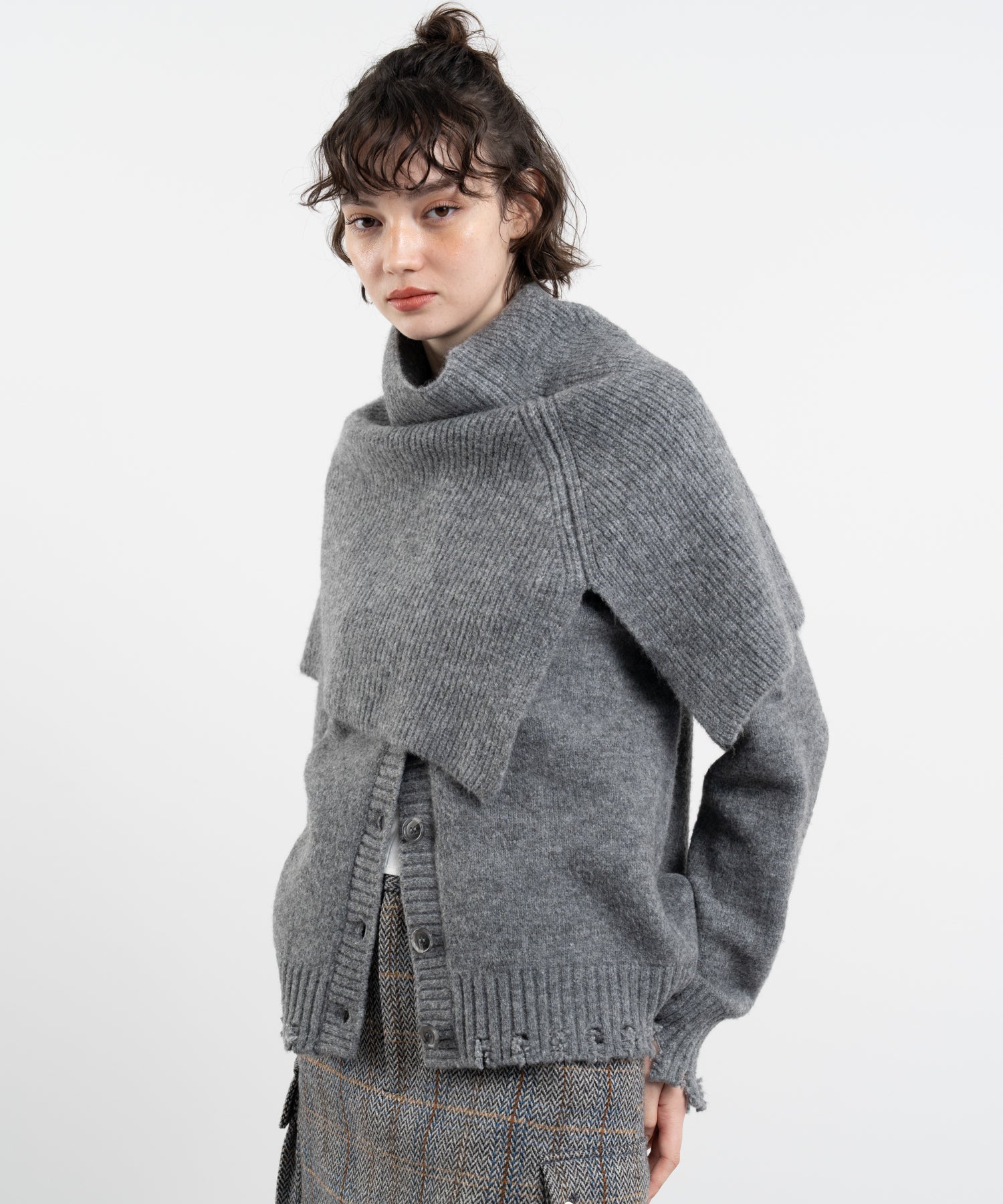 Snood Distressed Hem Cardigan