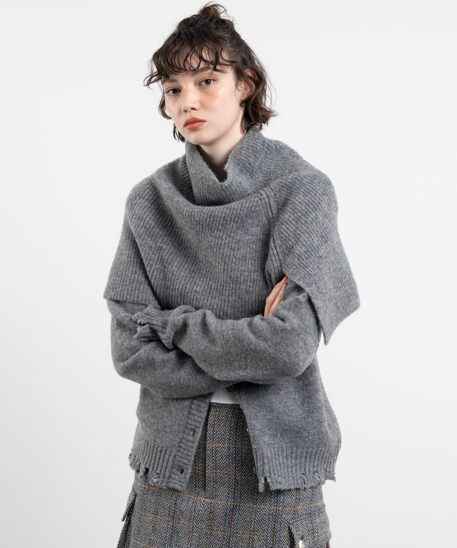 Snood Distressed Hem Cardigan