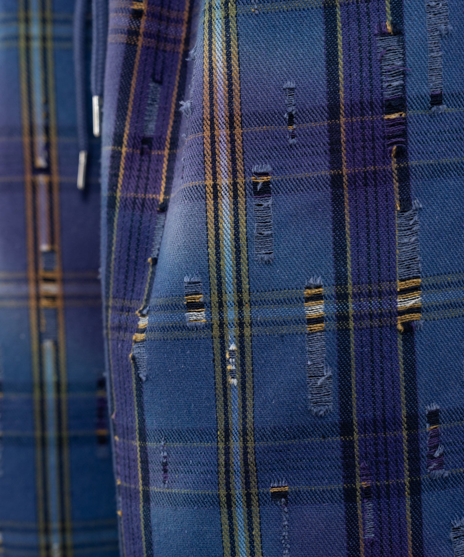 Plaid Pants with Distressed Details & Lace Docking
