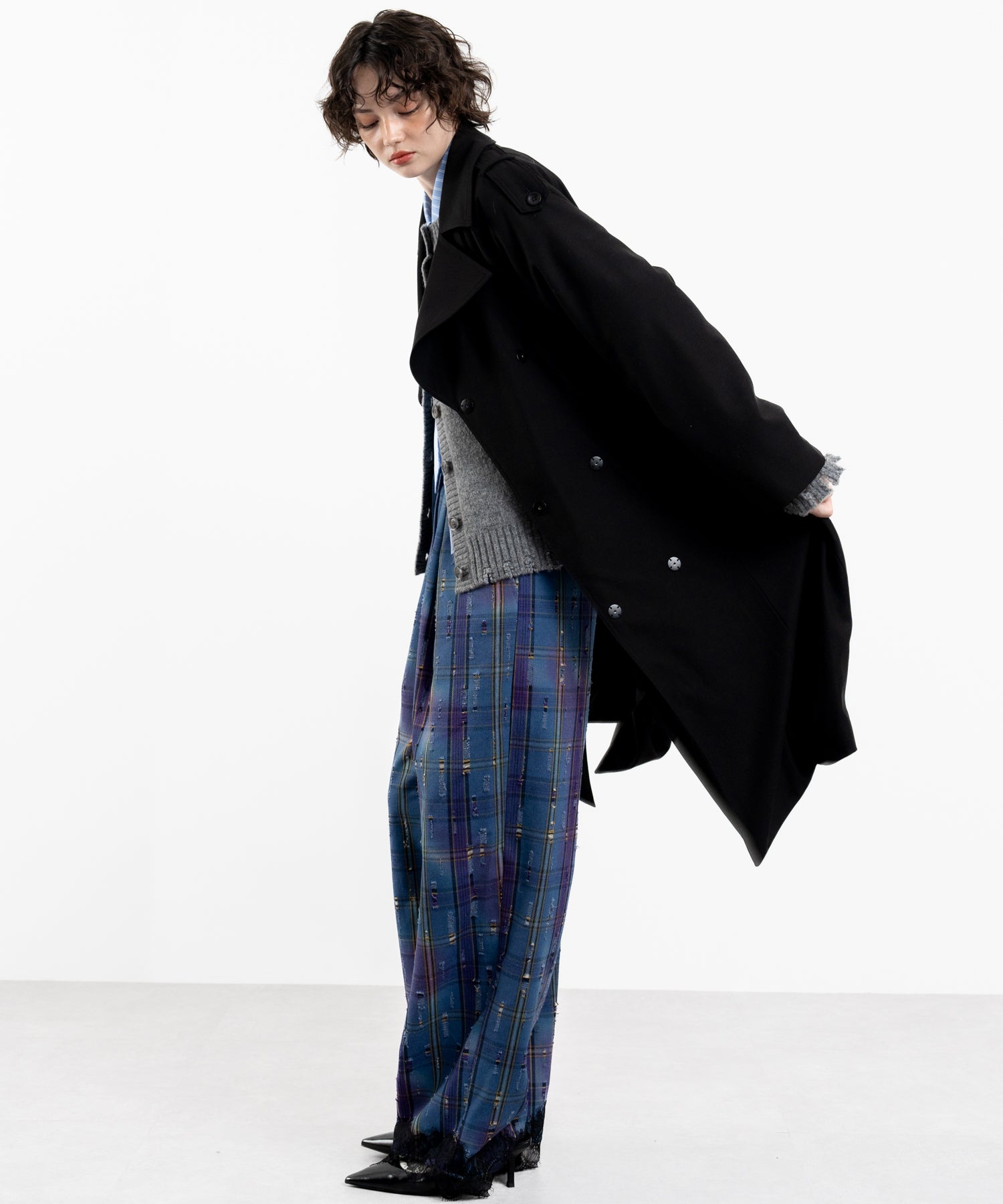 Plaid Pants with Distressed Details & Lace Docking