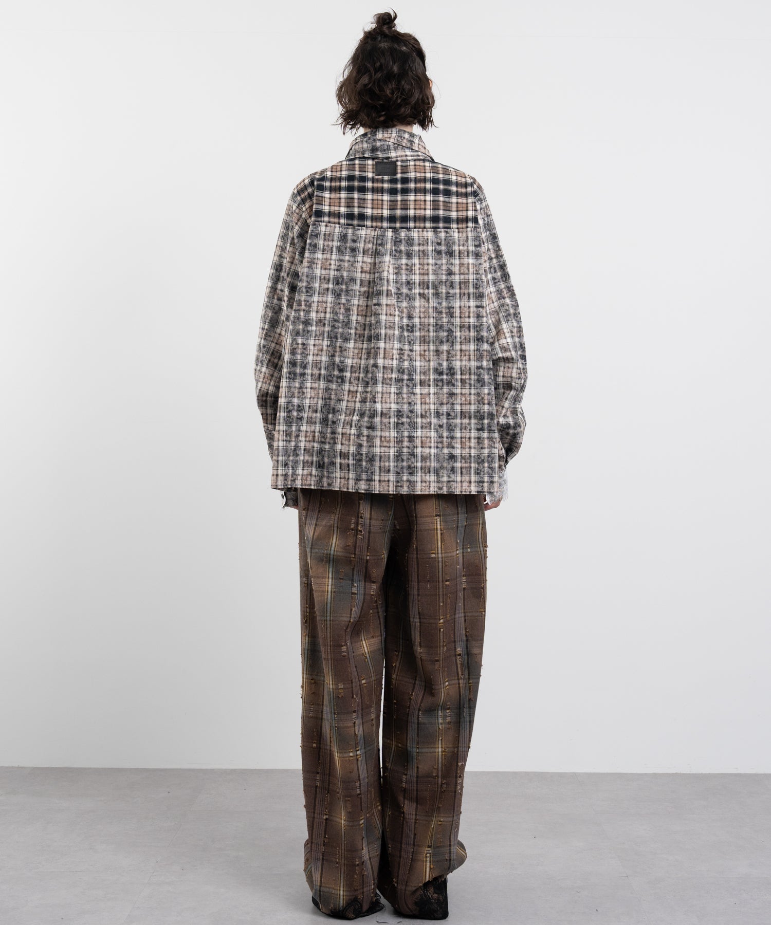 Plaid Pants with Distressed Details & Lace Docking