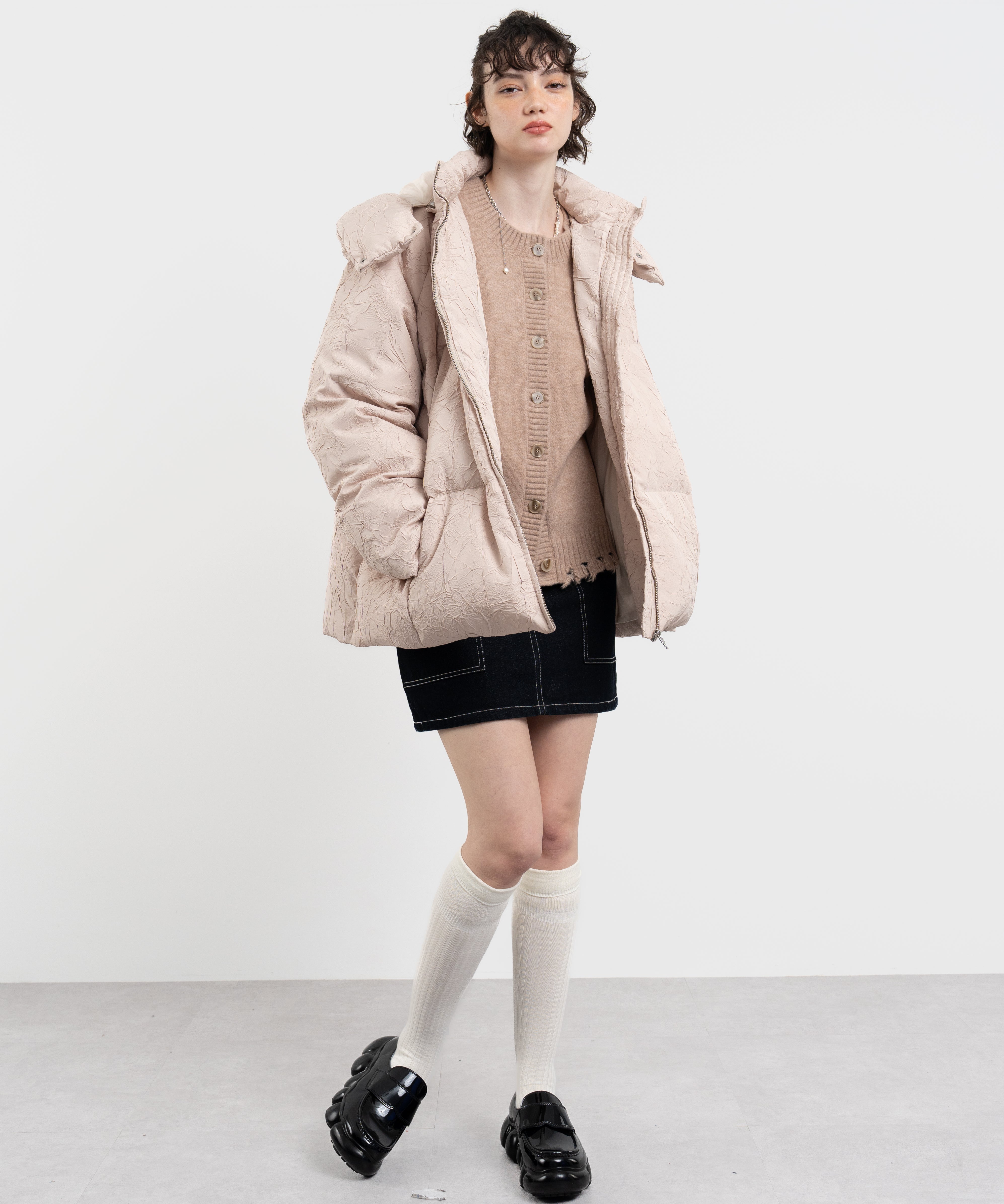 Puffy Jacquard Hooded Down Jacket